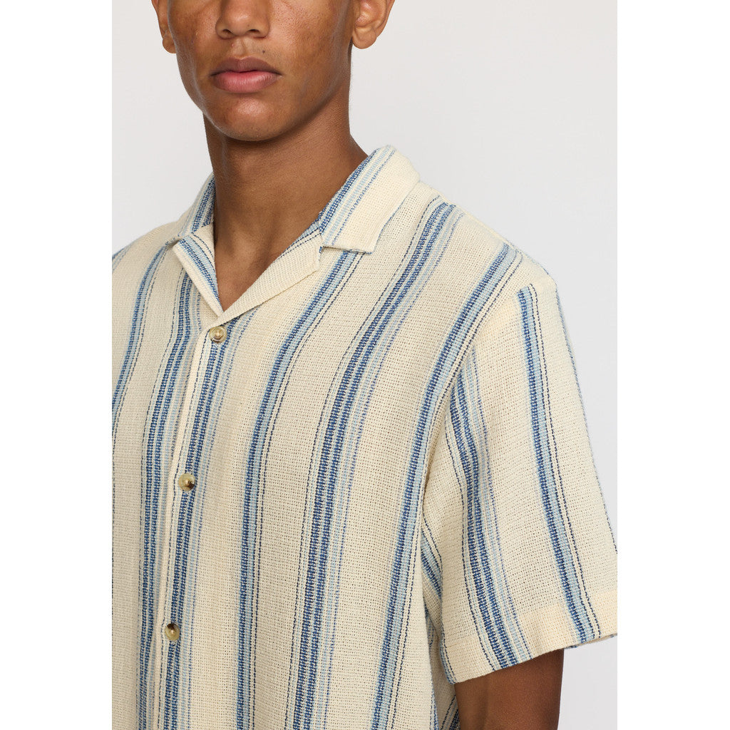 Short Sleeve Cuban Shirt Stripe Blue