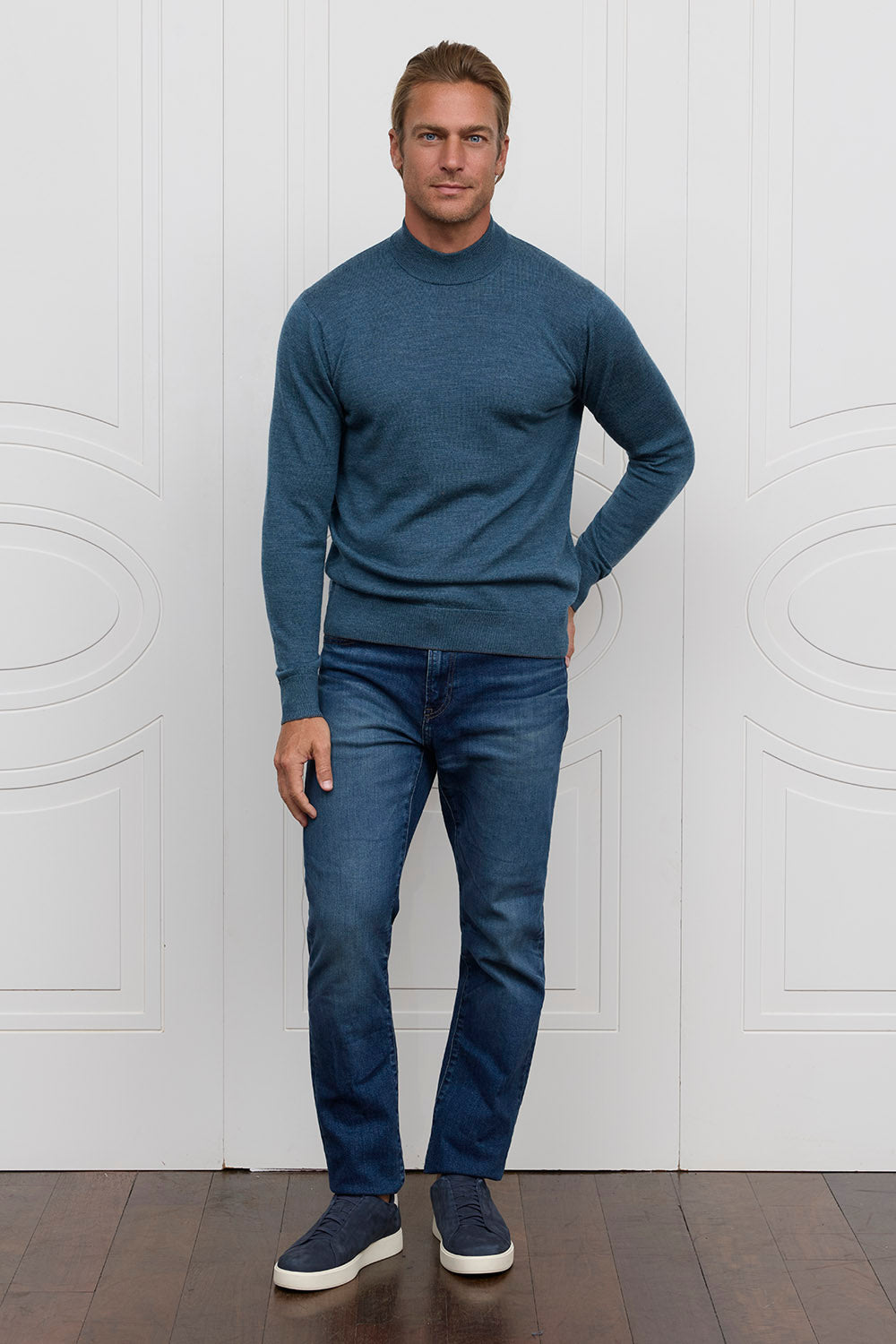 Classic Merino Mockneck Marine