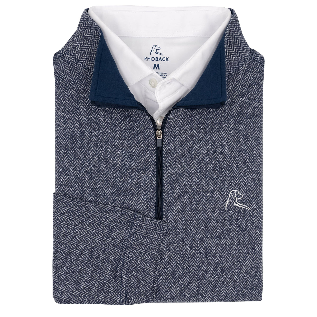 Herringbone Jaquard Knit 1/4 Zip Pullver Fleet Navy/White