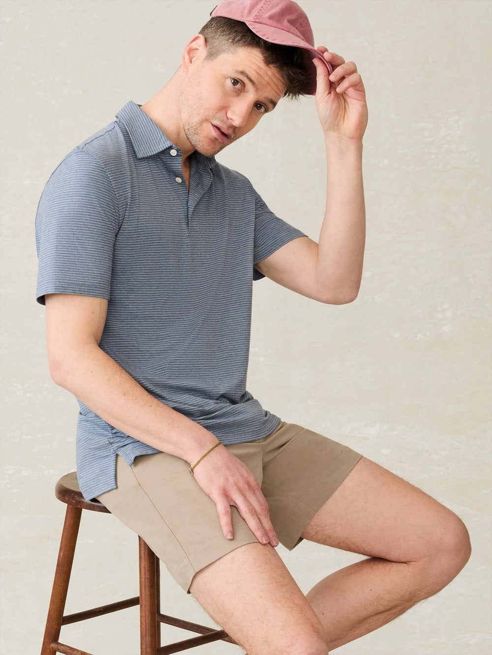 Striped Movement Short Sleeve Polo Azure Beach Stripe