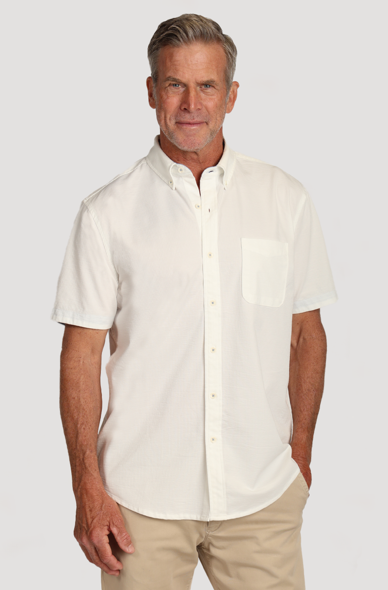 Stretch Knit Seersucker Shirt White