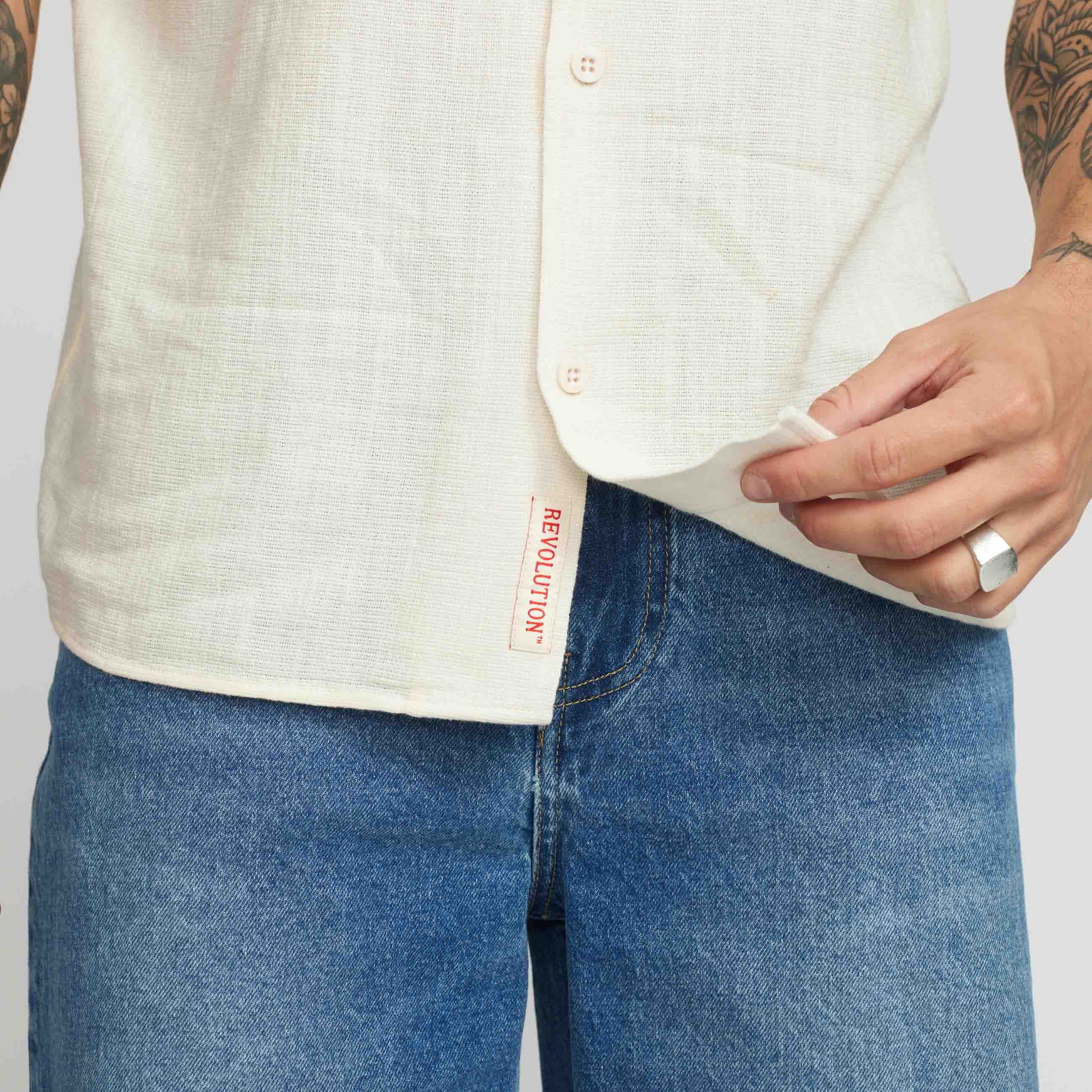 Short Sleeve Cuban Shirt Solid Offwhite