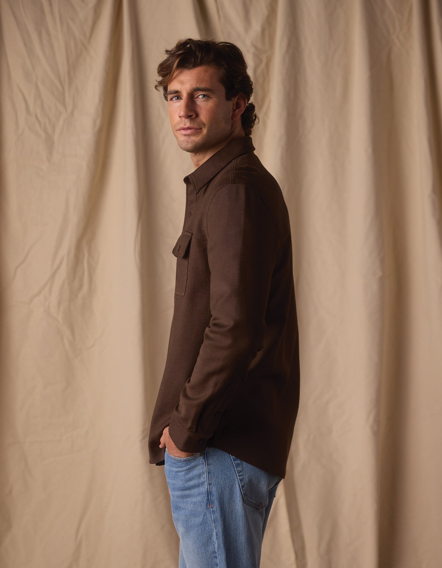 Comfort Terry Shirt Jacket Dark Brown