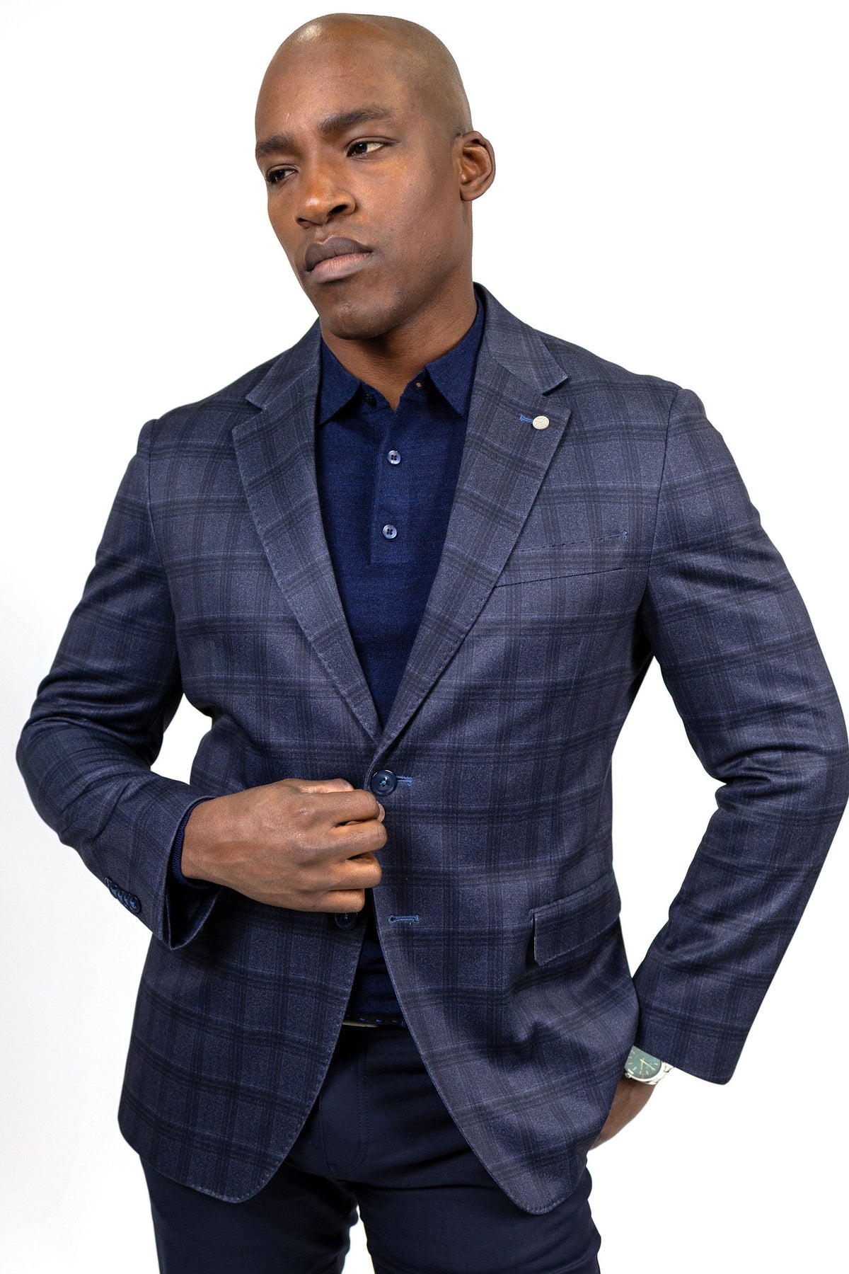 Hillsboro Cotton Knit Sport Coat Navy Windowpane
