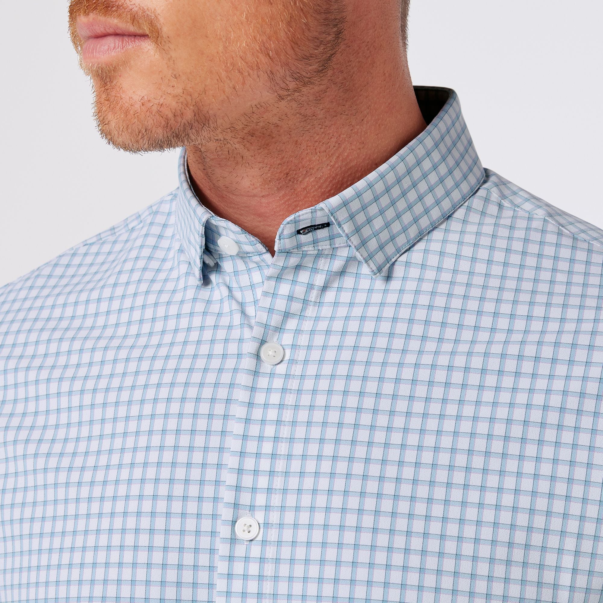 Leeward Long Sleeve Dress Shirt Light Blue Adam Plaid