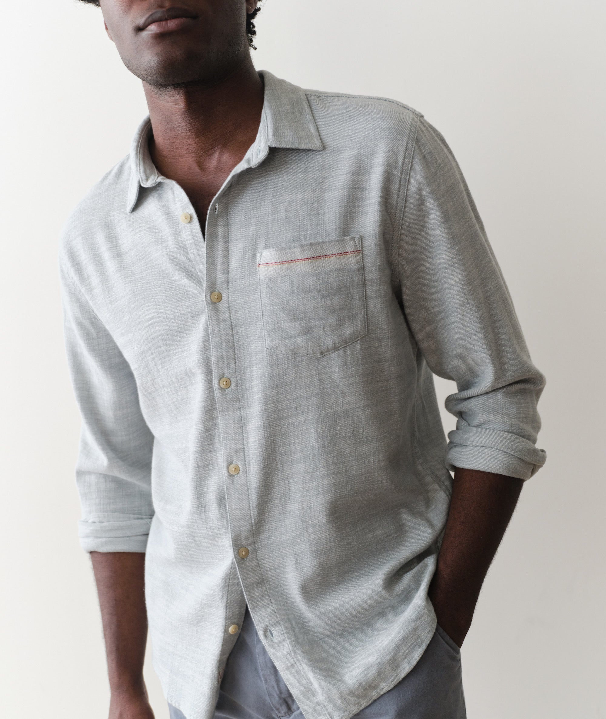 Classic Stretch Selvage Long Sleeve Shirt Aqua