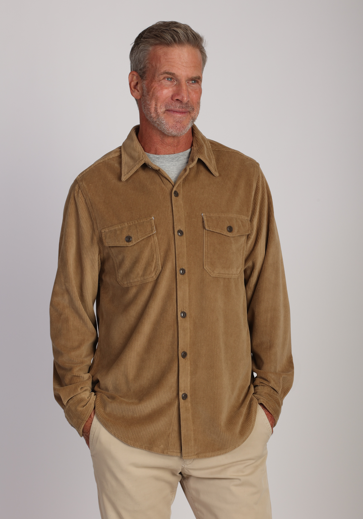 Stretch Ultra Soft Cord Shirt Khaki