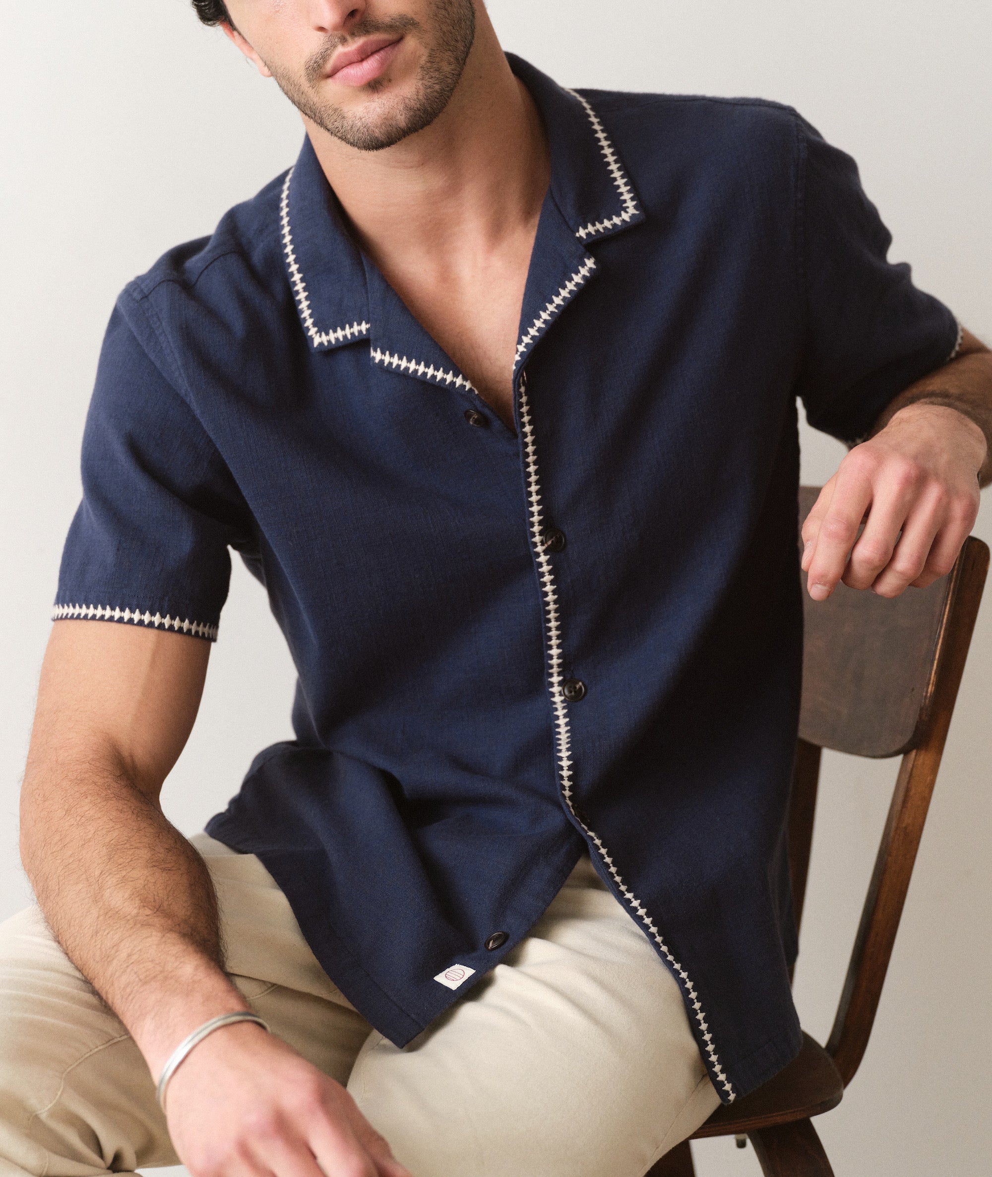 Embroidered Short Sleeve Resort Shirt India Ink