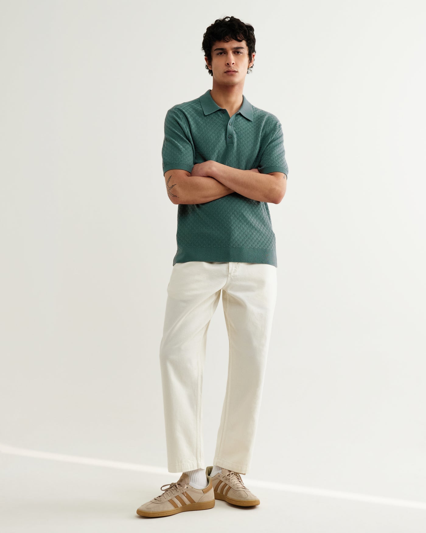 Naples Polo in Retro Diamond Cotton Sea Green