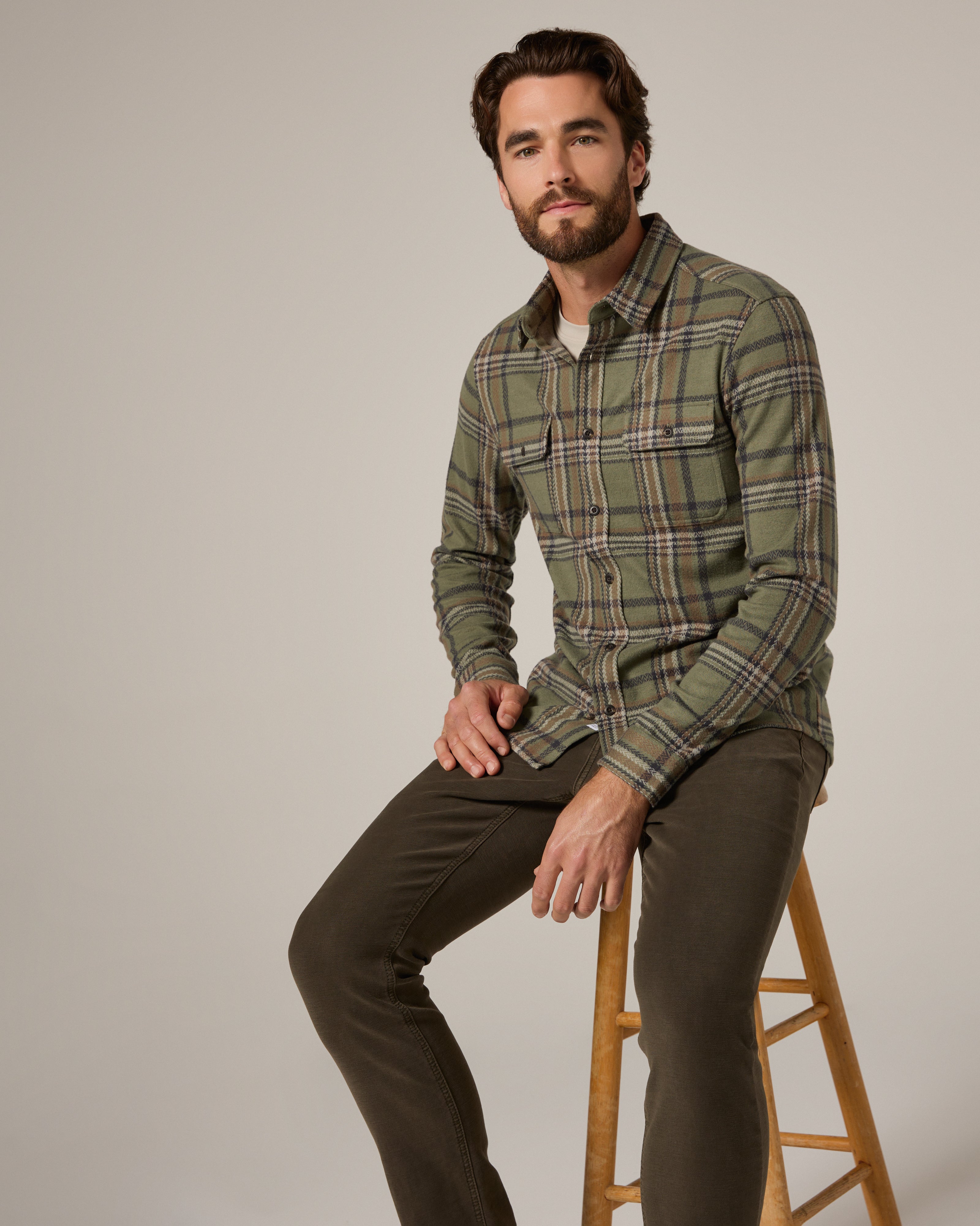 Generation Long Sleeve Plaid Shirt Basil