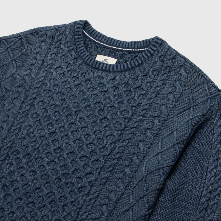 Edward Washed Cable Knit Crew Sweater Oceana