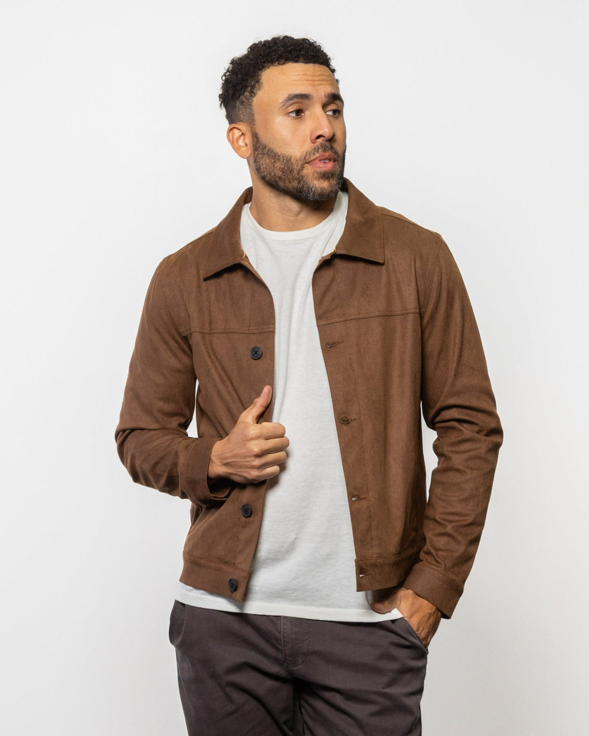 Ojai Faux Suede Trucker Jacket Tobacco