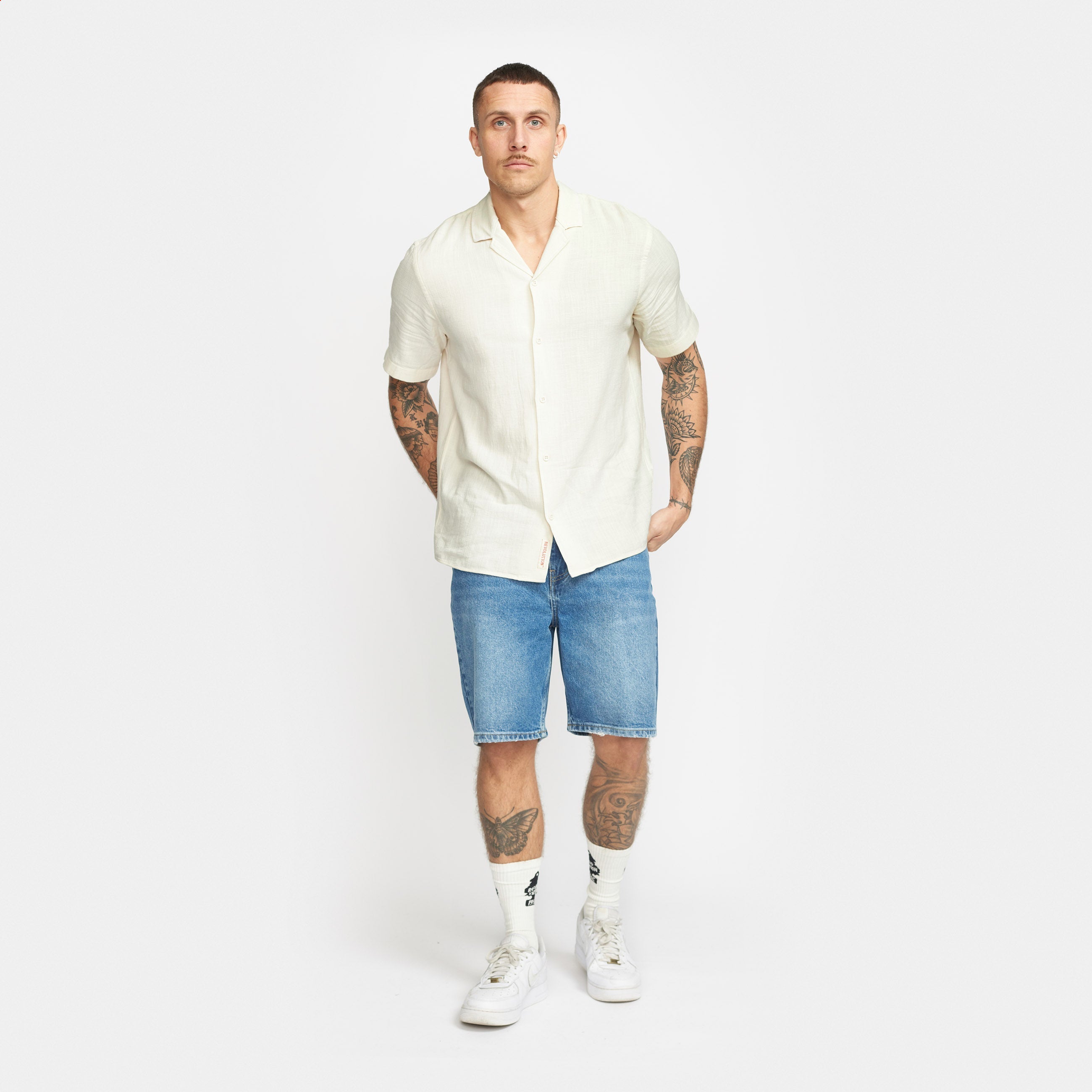 Short Sleeve Cuban Shirt Solid Offwhite