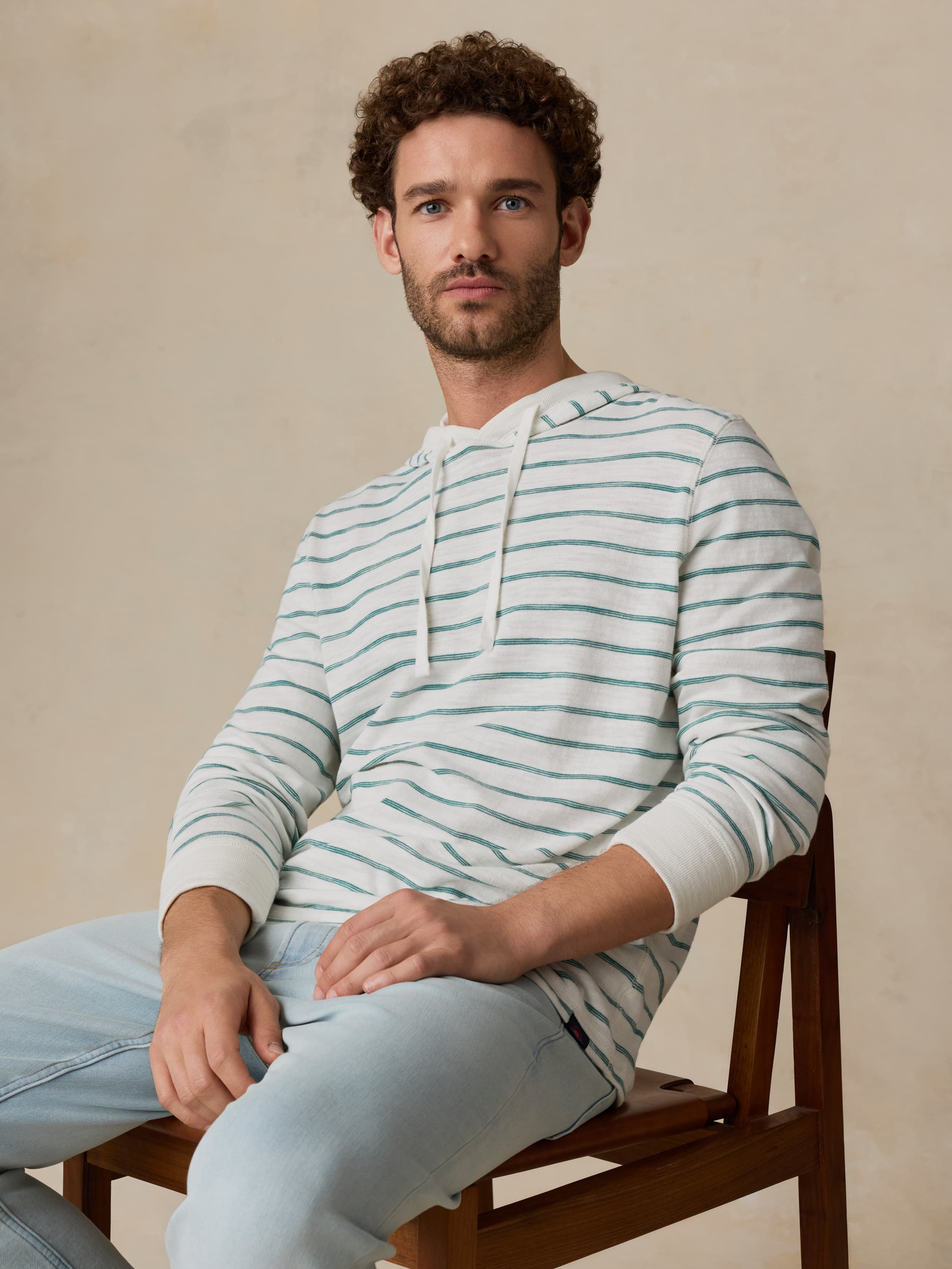 Sunwashed Slub Hoodie White Biscayne Stripe