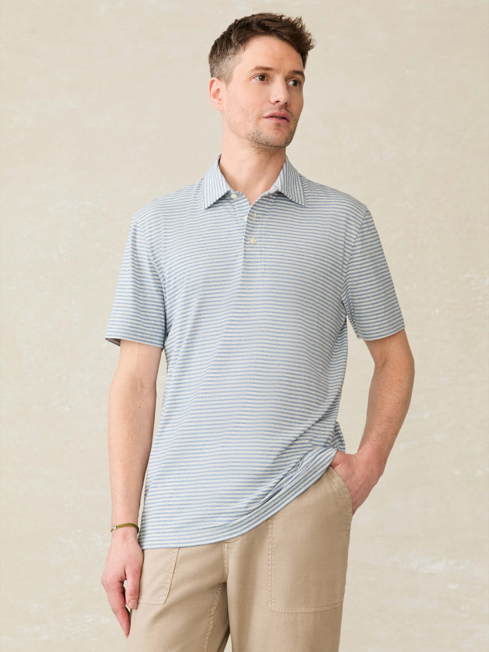 Striped Movement Short Sleeve Polo Long Valley Stripe