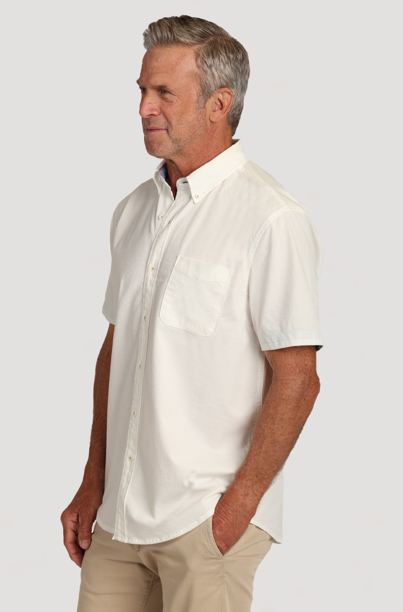 Stretch Knit Seersucker Shirt White