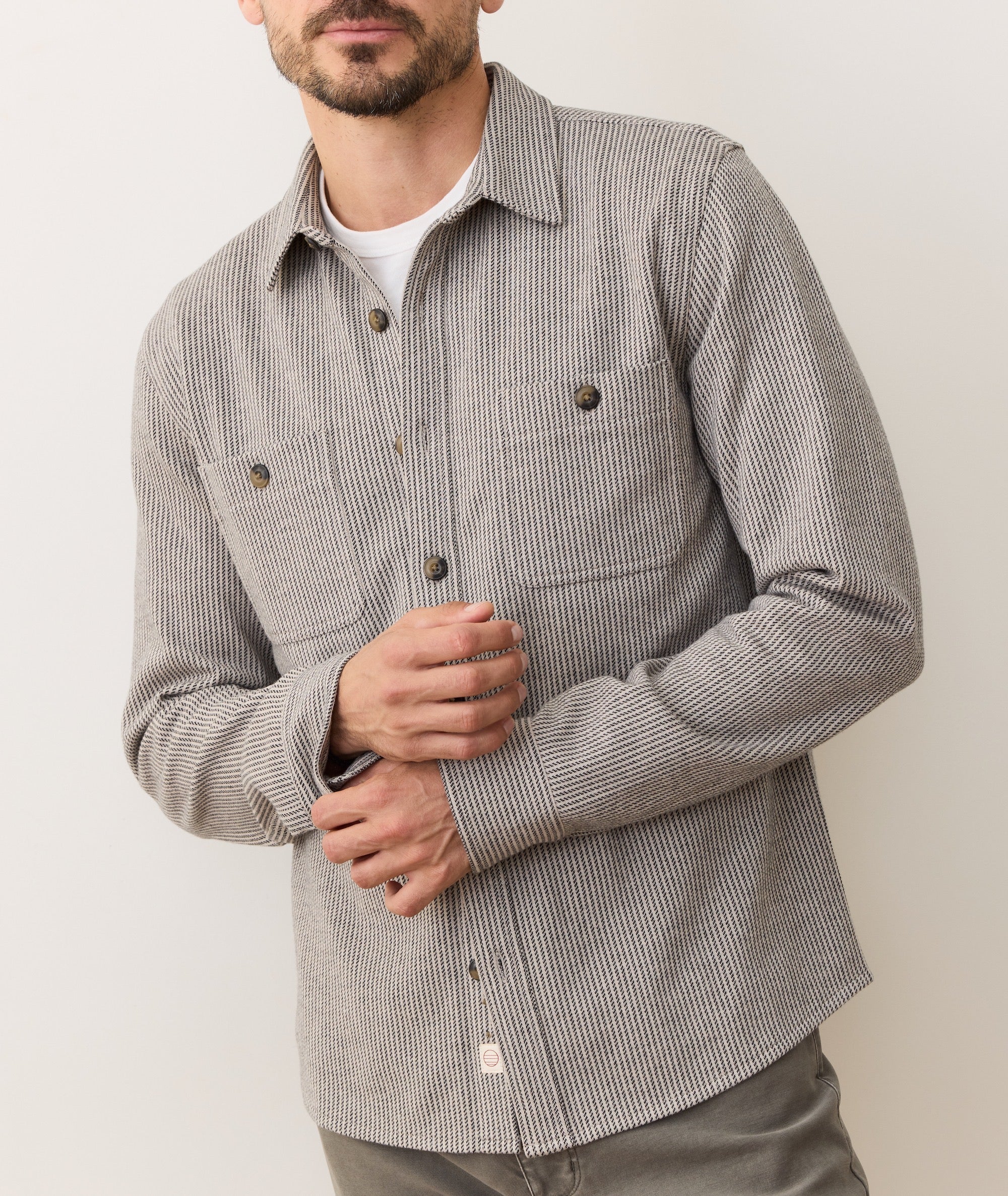 Pacifica Stretch Twill Overshirt Grey Railroad Stripe