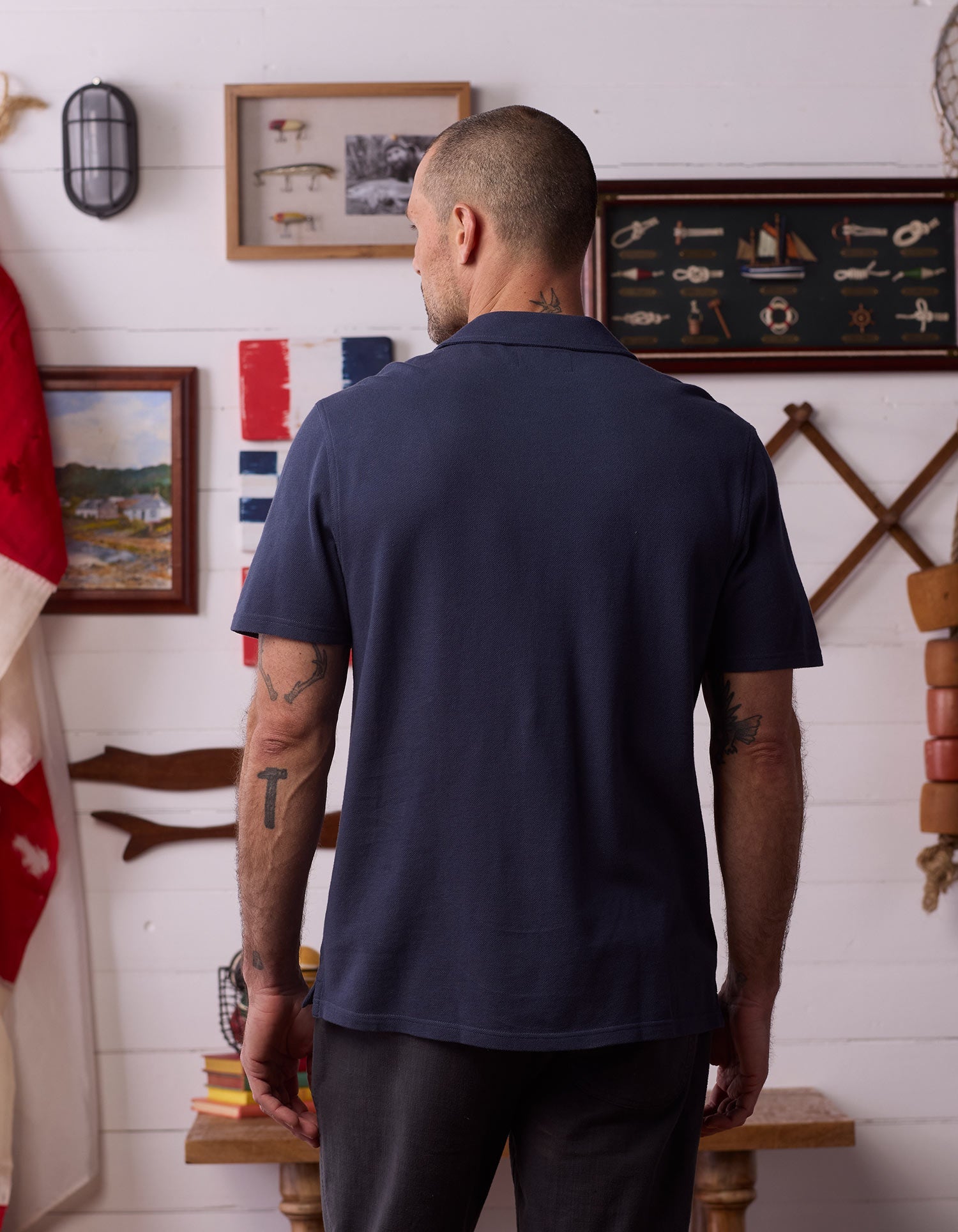 Cotton Pique Camp Shirt Navy