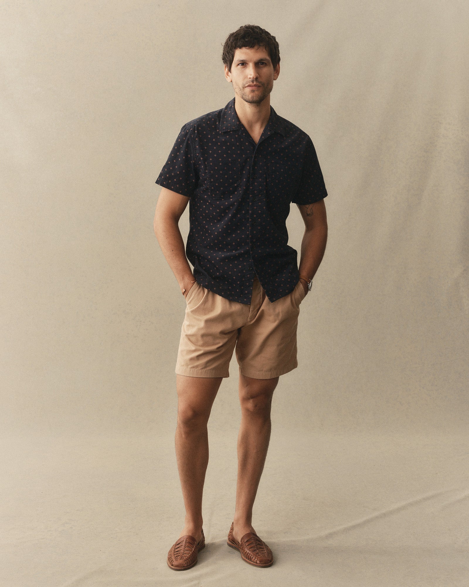 The Short Sleeve Conrad Shirt Navy Pigeon Foulard Pincord