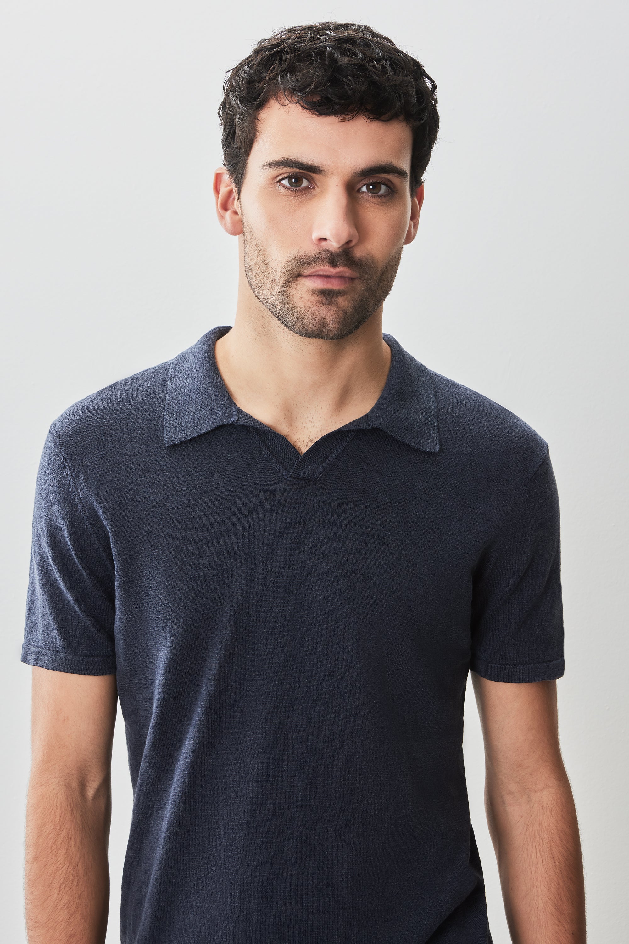 South Shore Open Collar Sweater Polo Navy