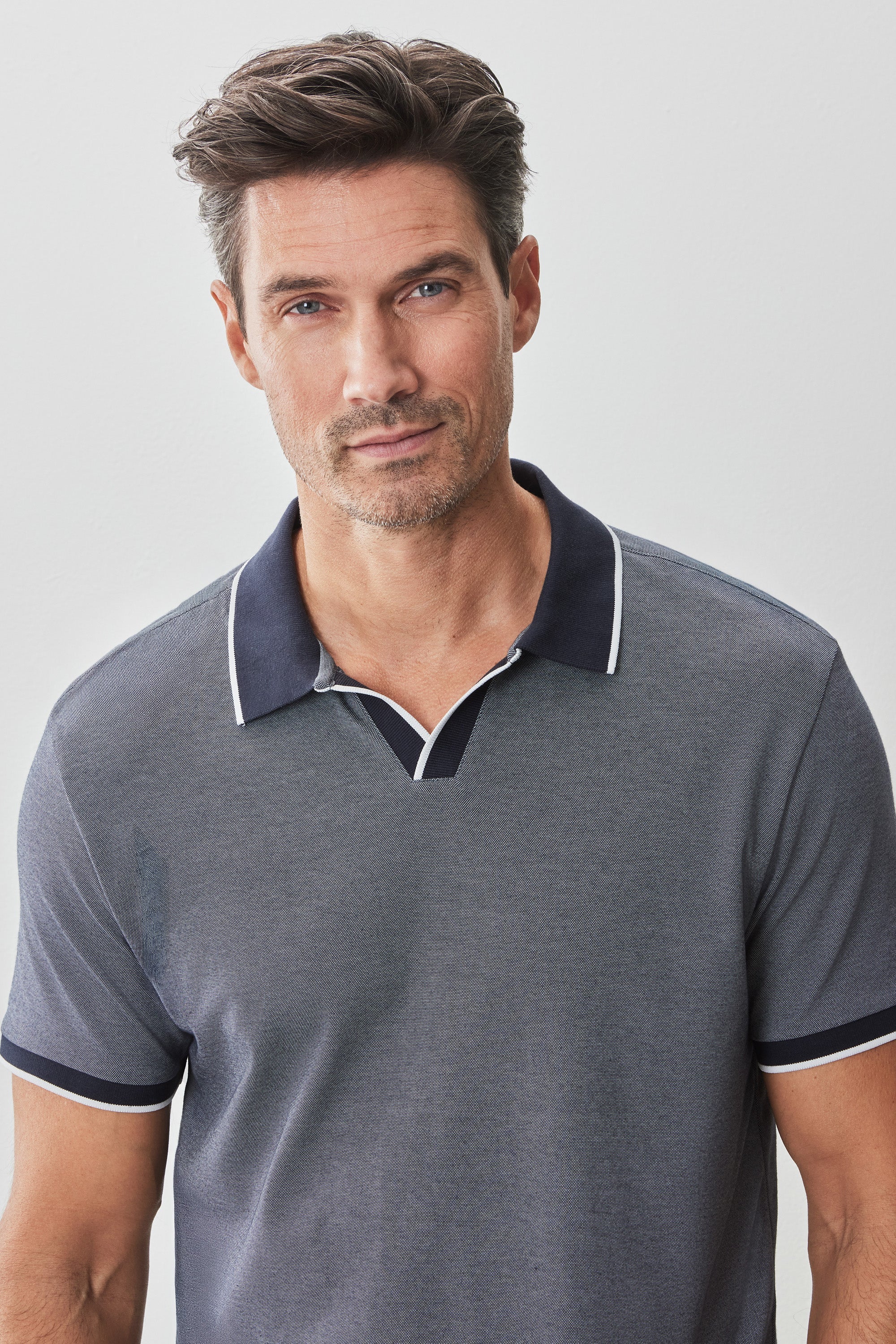 Northpark Short Sleeve Open Collar Polo Navy