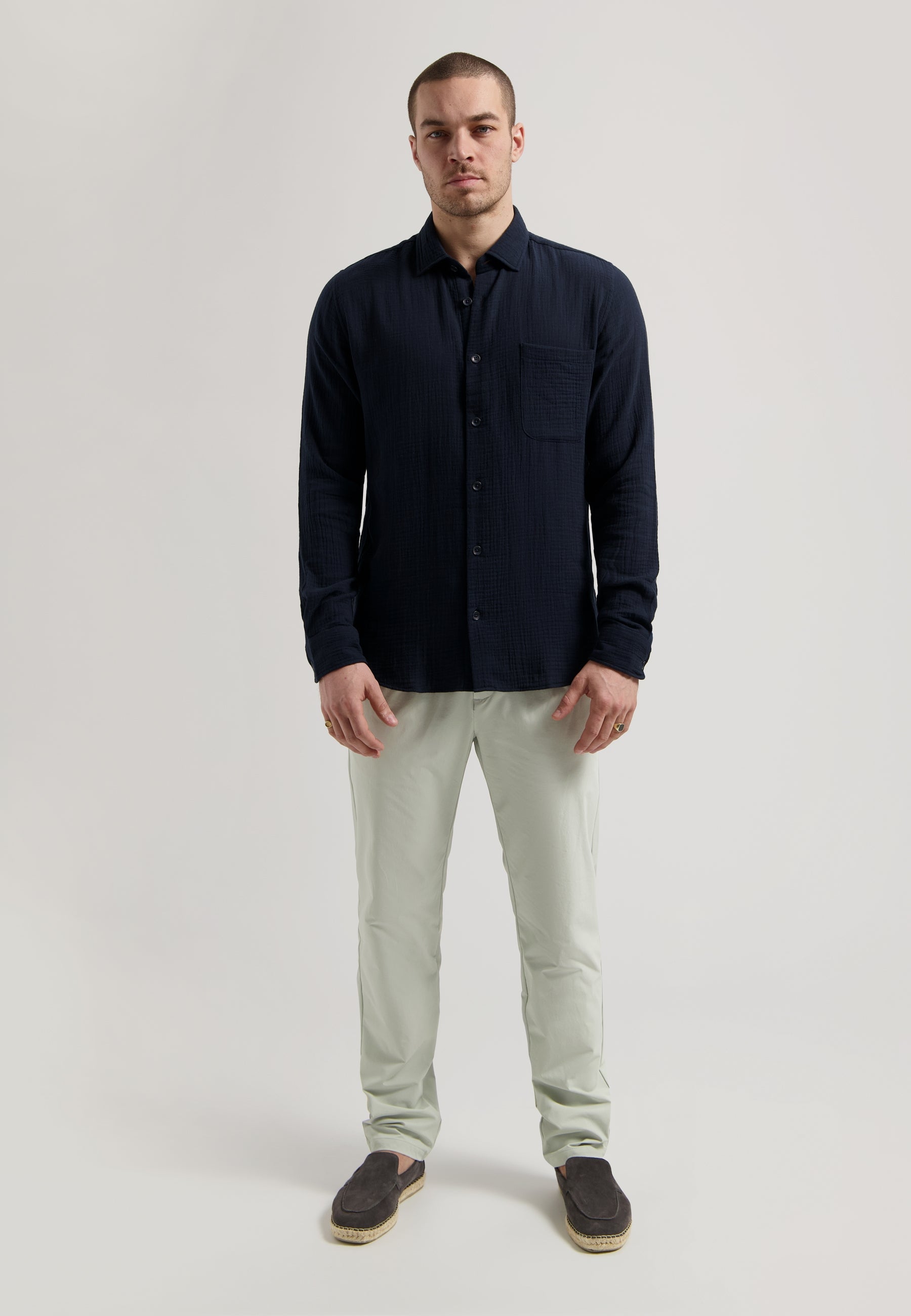 Axton Textured Crinkle Shirt Dark Navy