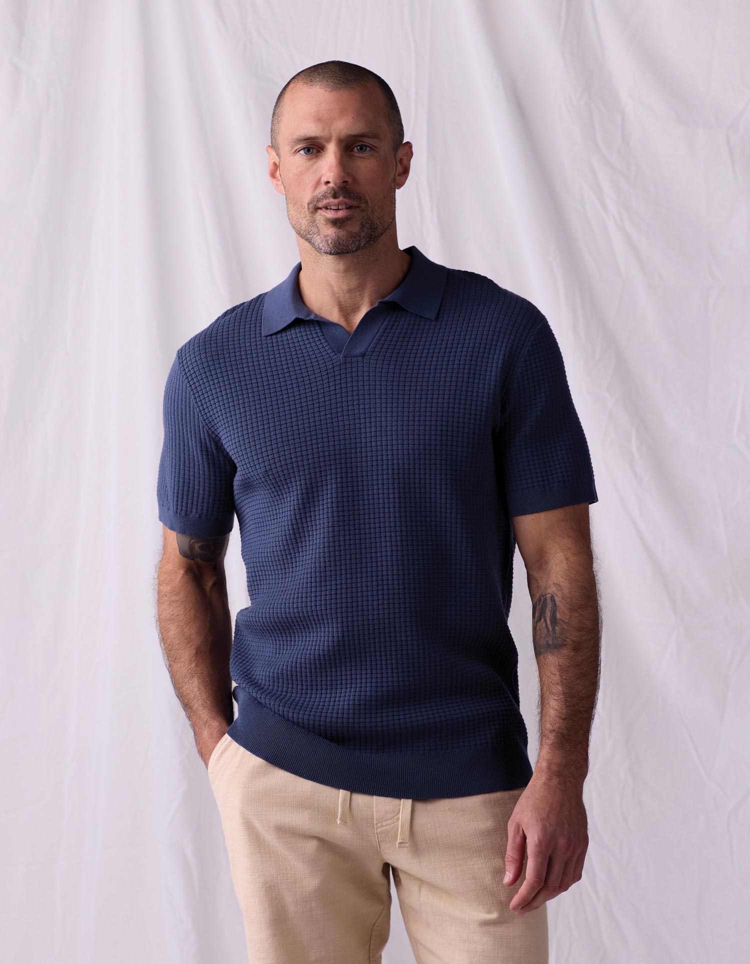 Waffle Stitch Polo Vintage Blue