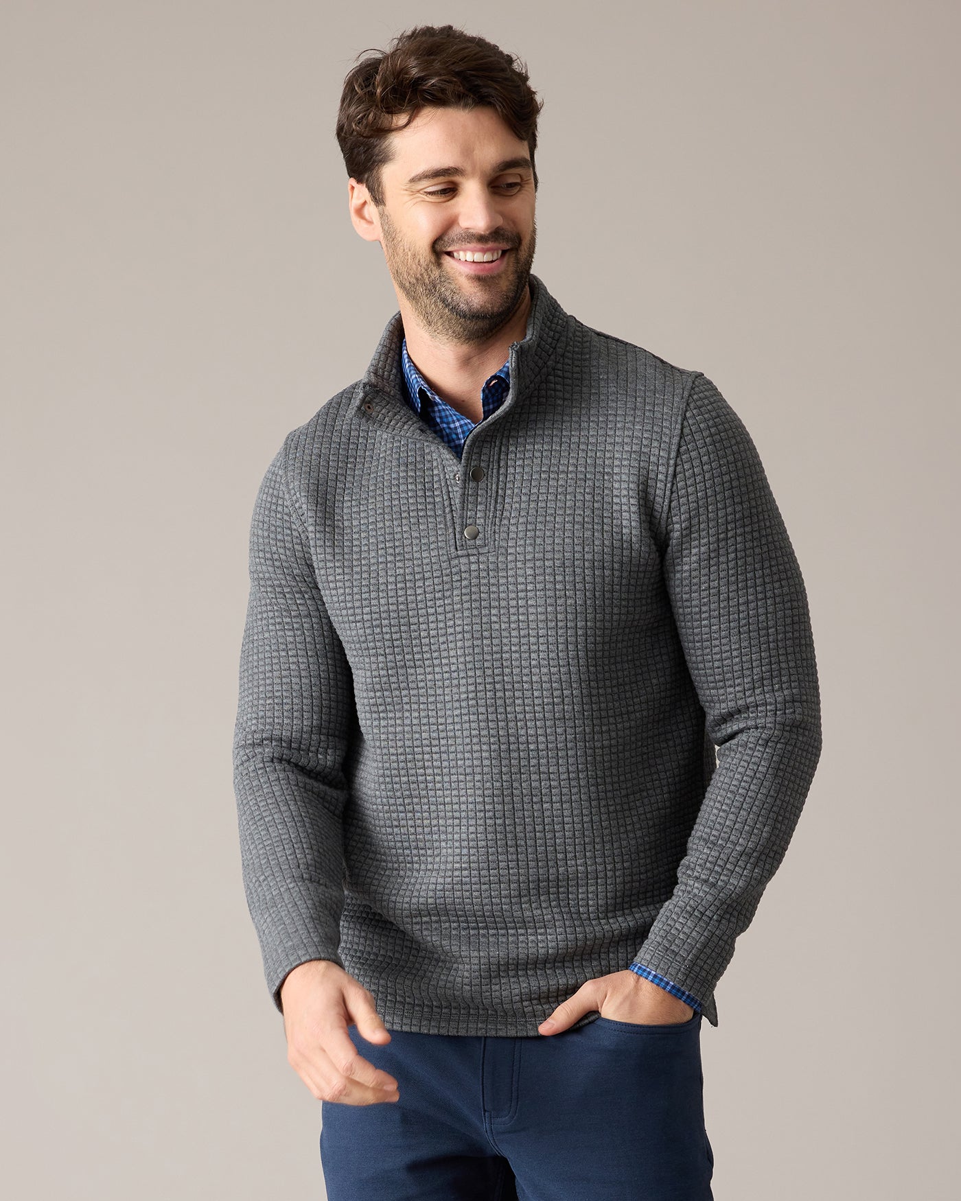 Silverton Quilted Snap Mock Neck Charcoal Heather