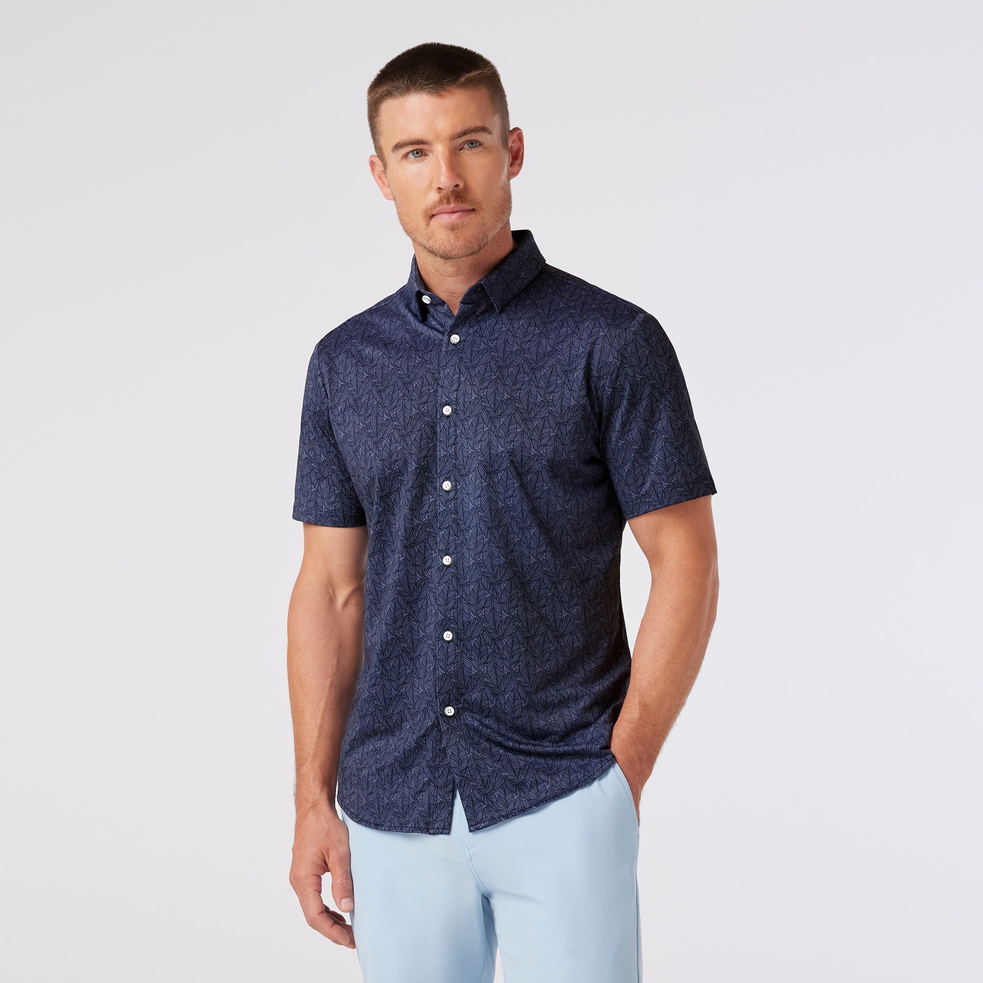 Halyard Short Sleeve Dress Shirt Coastal Fjord Coffee Leaves