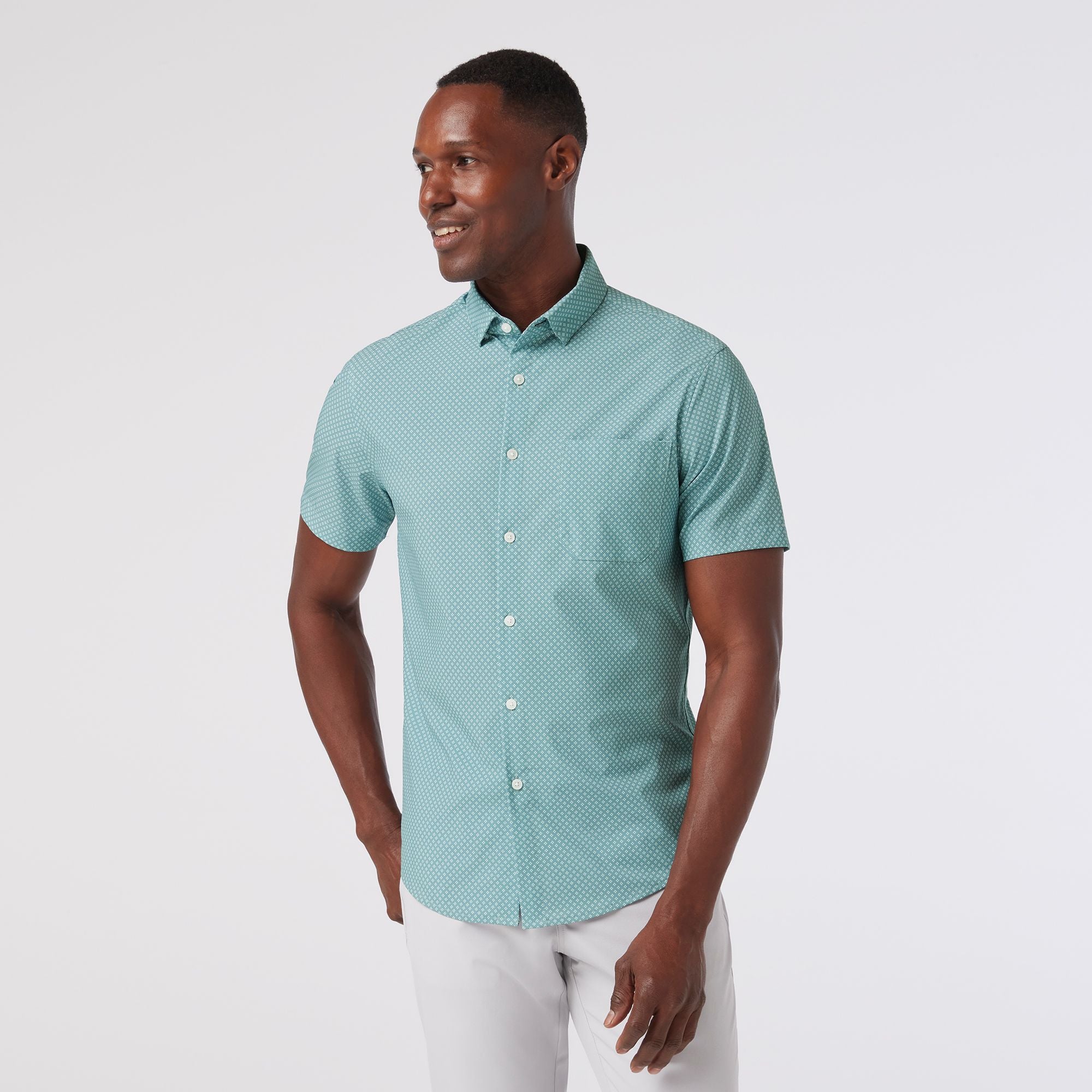 Leeward Short Sleeve Dress Shirt Pale Blue Clover