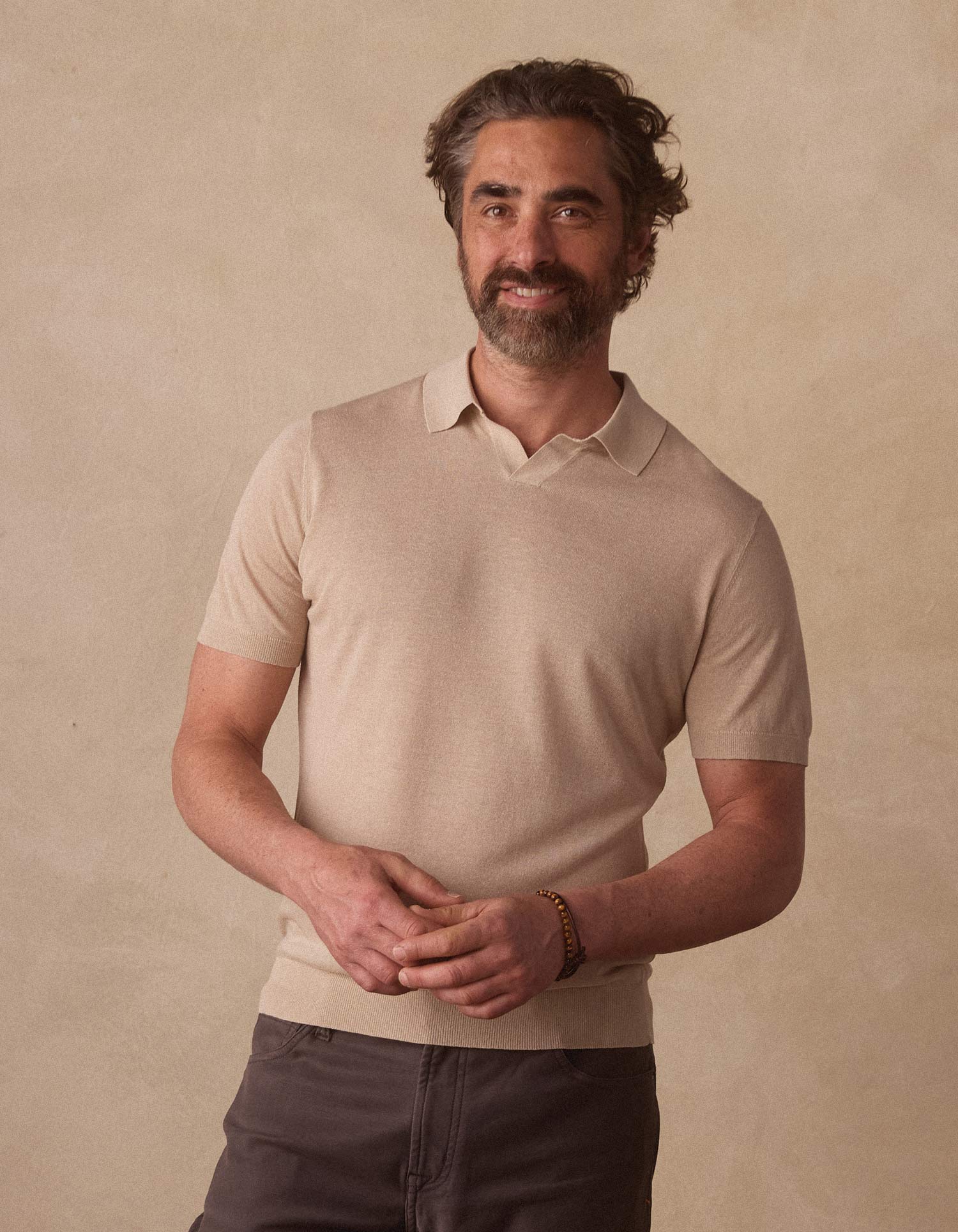 Summer Linen Blend Knit Polo Jute