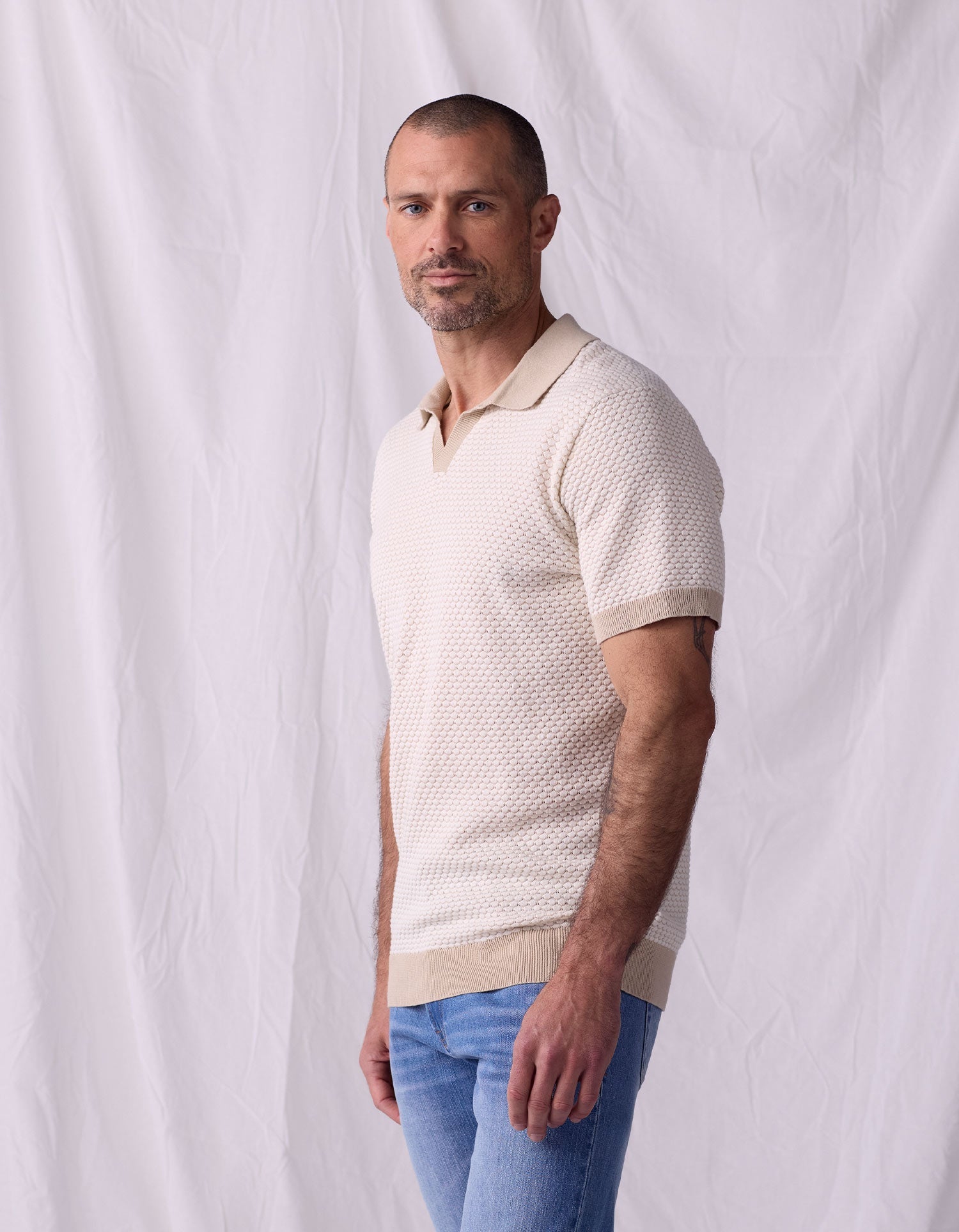 Robles Knit Jacquard Polo Ivory/Khaki