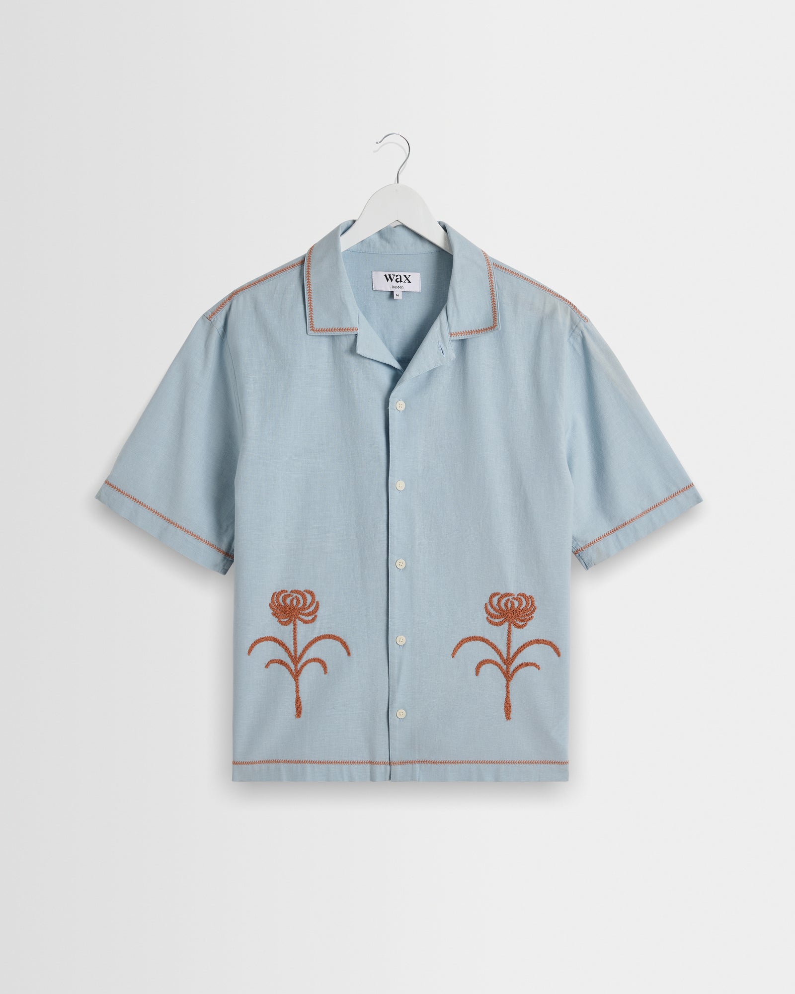 Keats Shirt in Dahlia Embroidery Light Blue/Rust