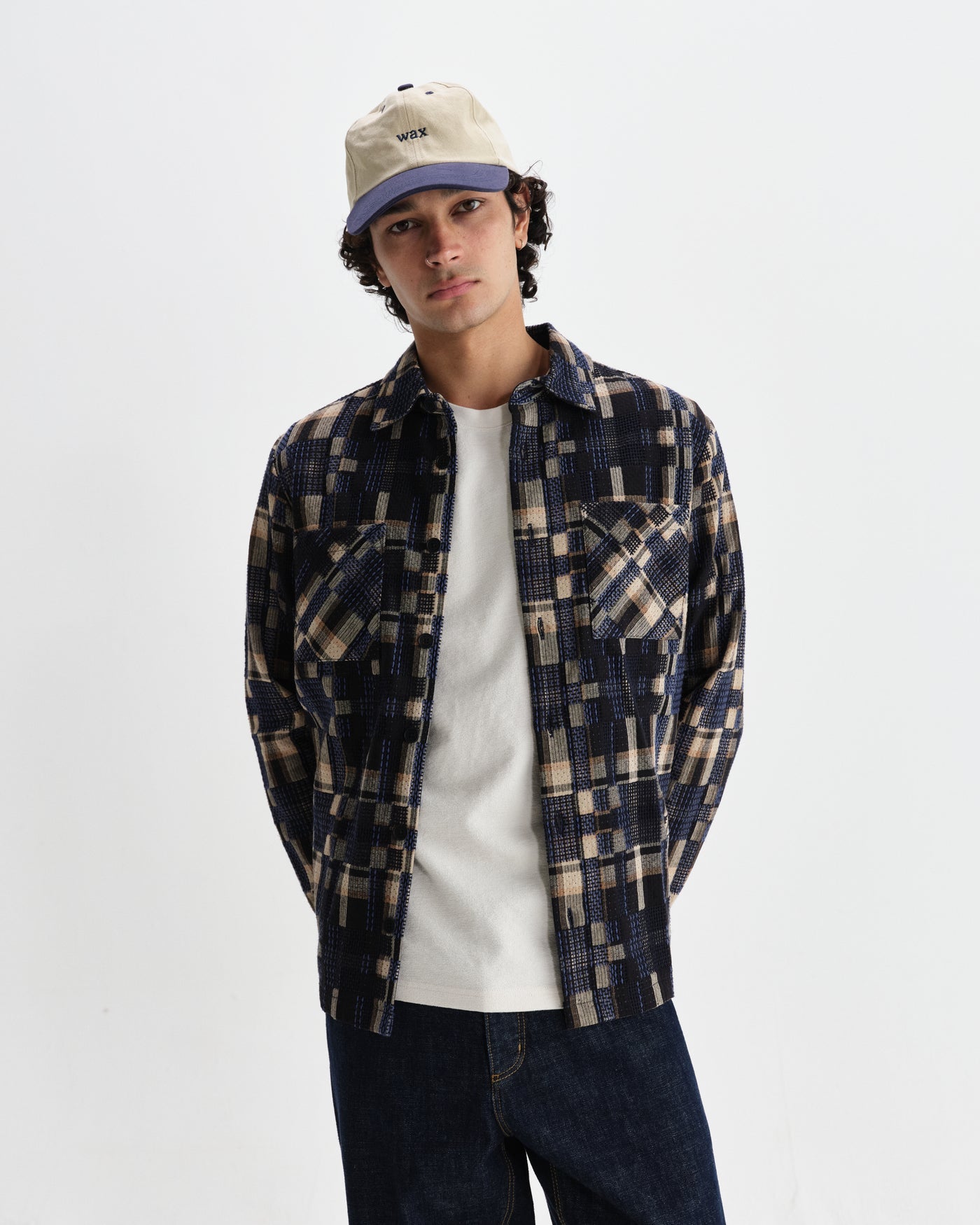 Whiting Overshirt - Glitch Check Natural/Navy
