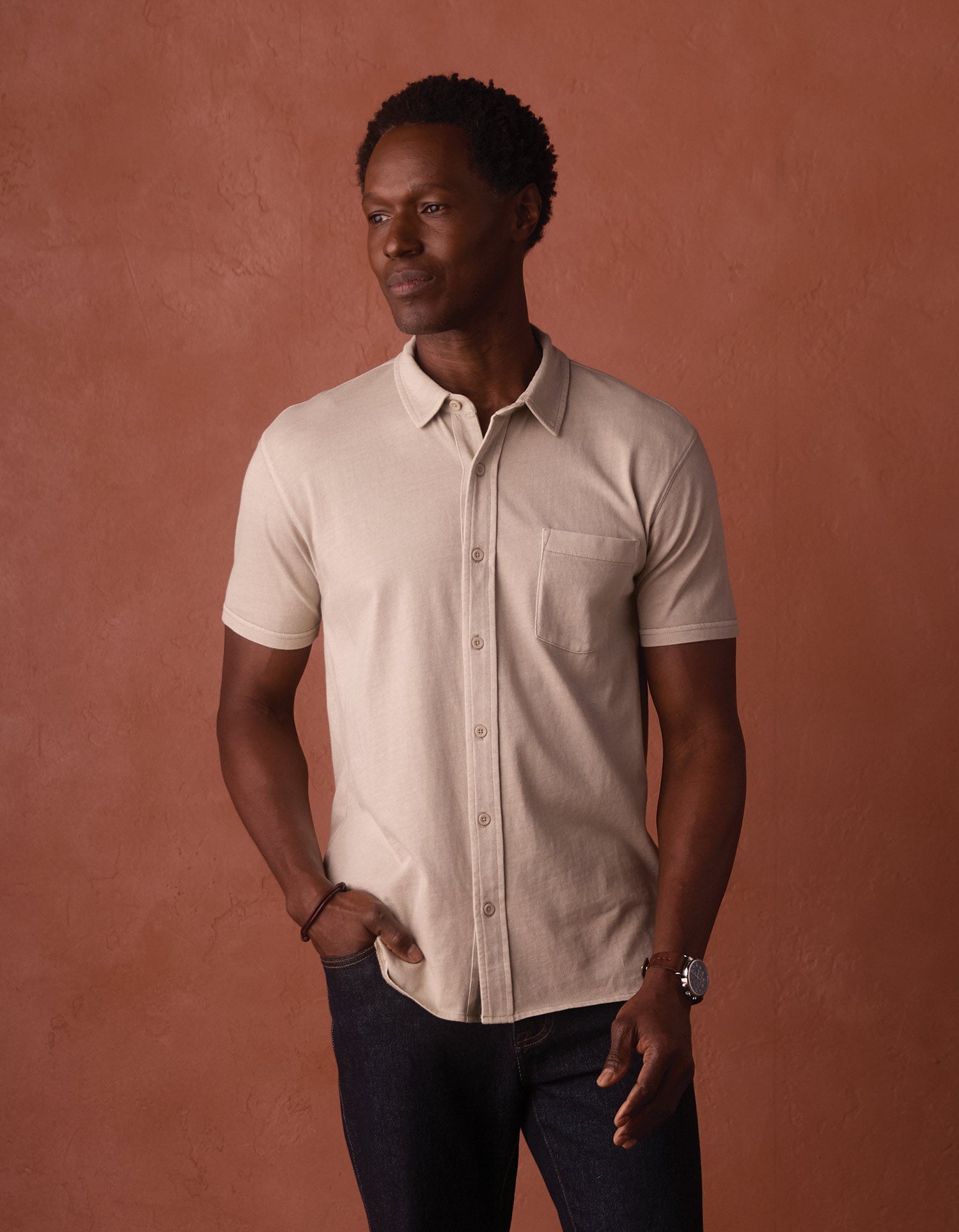 Normal Jersey Short Sleeve Button Up Pumice