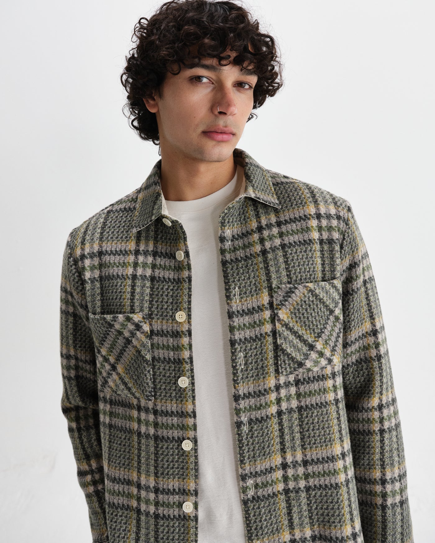 Whiting Overshirt - Wool Blend Check Green