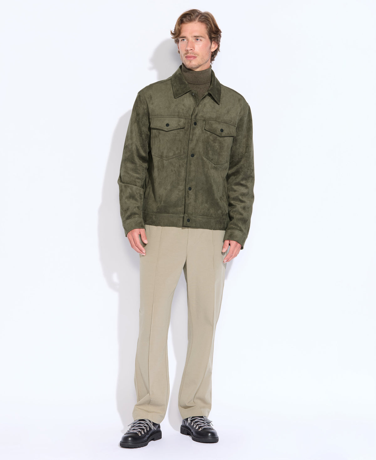 Teton Faux Suede Trucker Jacket Dark Olive