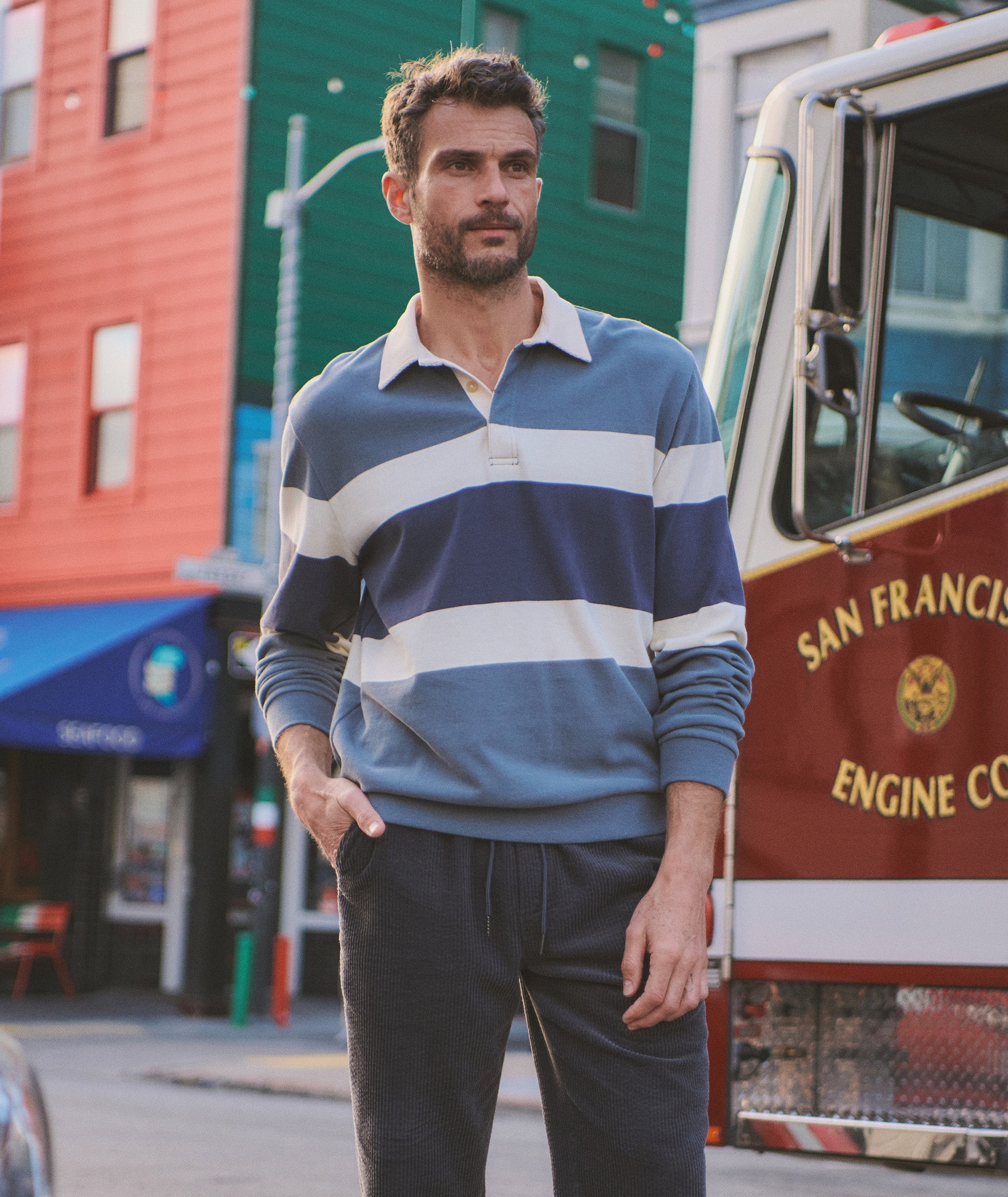 Sueded Rugby Polo Stormy Weather Colorblock