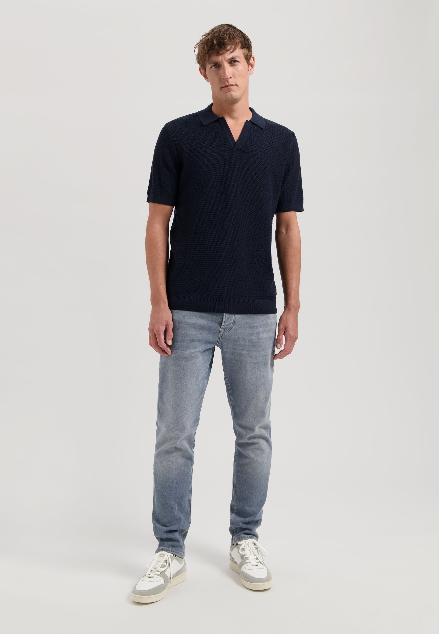 Kostas Textured Cotton Polo Dark Navy