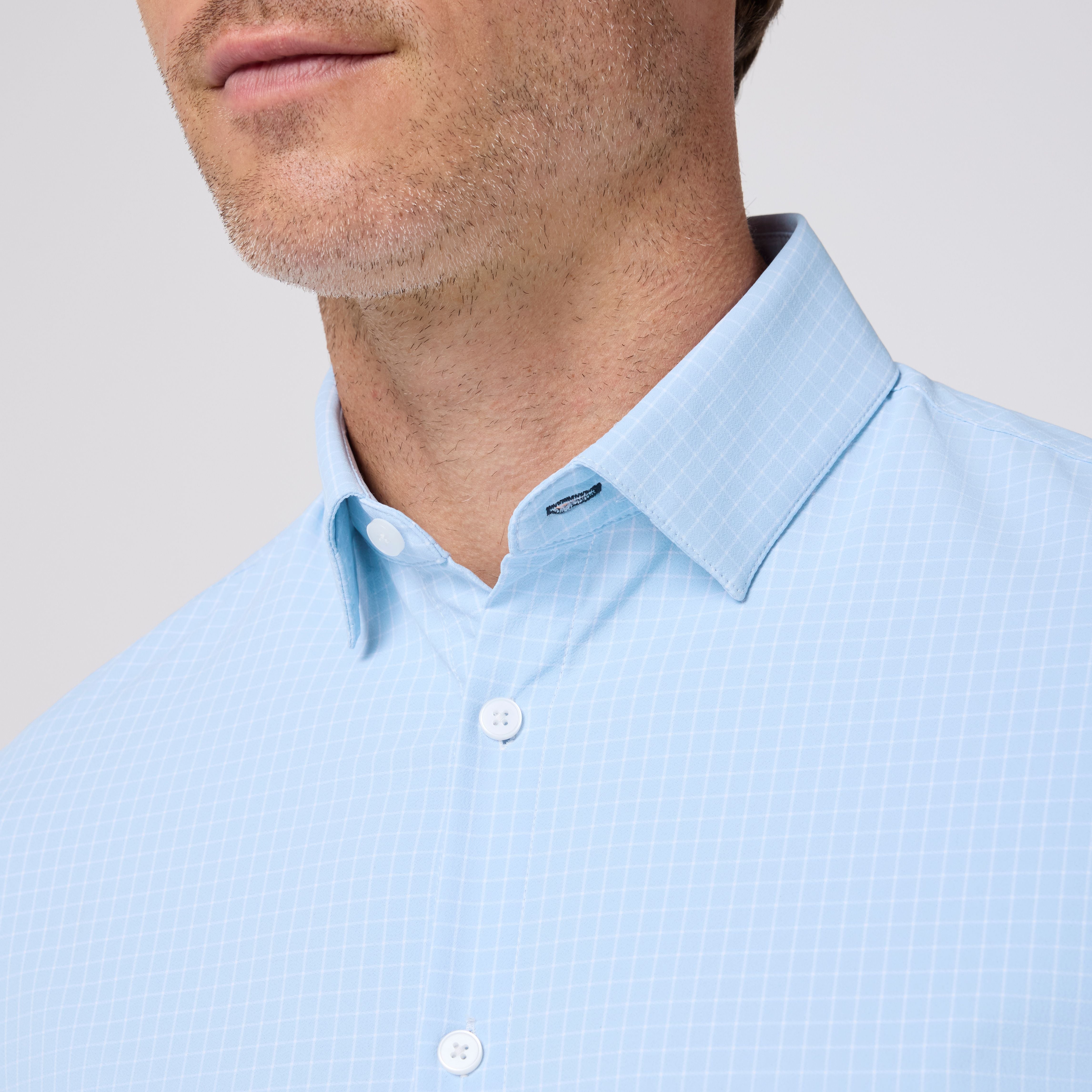 Leeward Long Sleeve Dress Shirt Cloud Blue Mini Grid