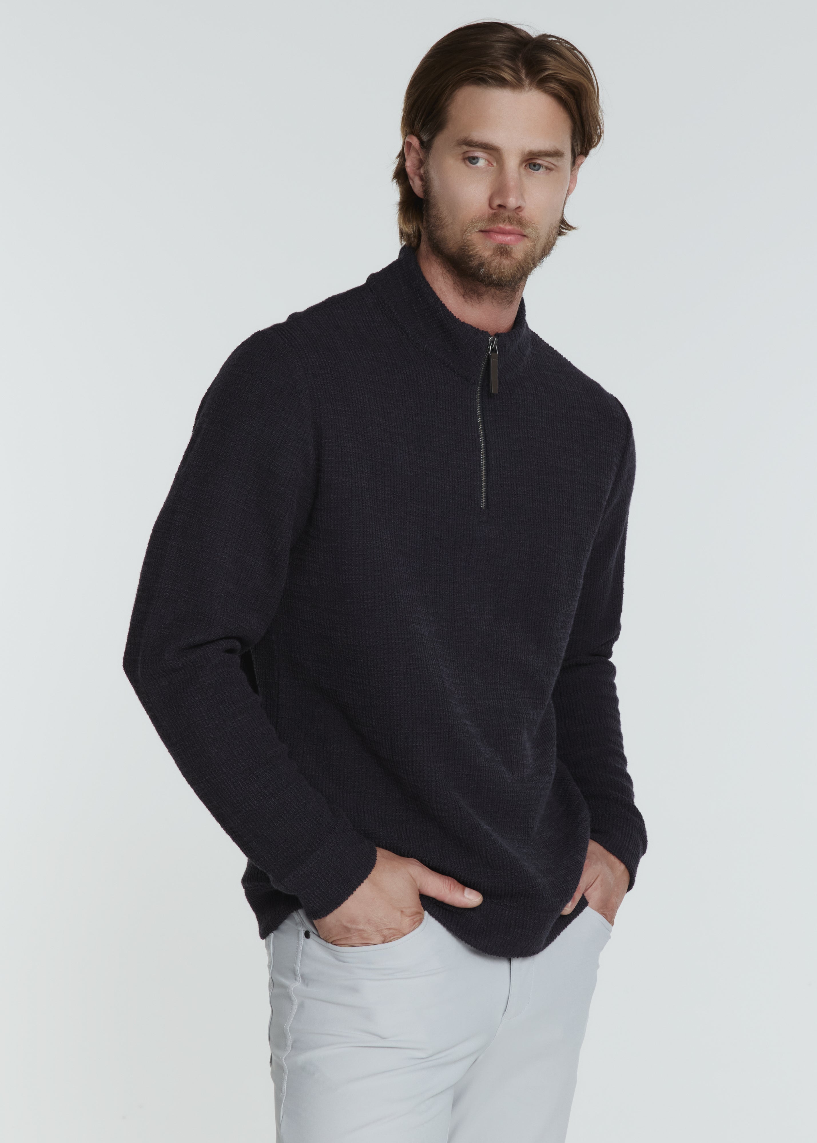 Monterey Textured Quarter Zip Pullover Navy