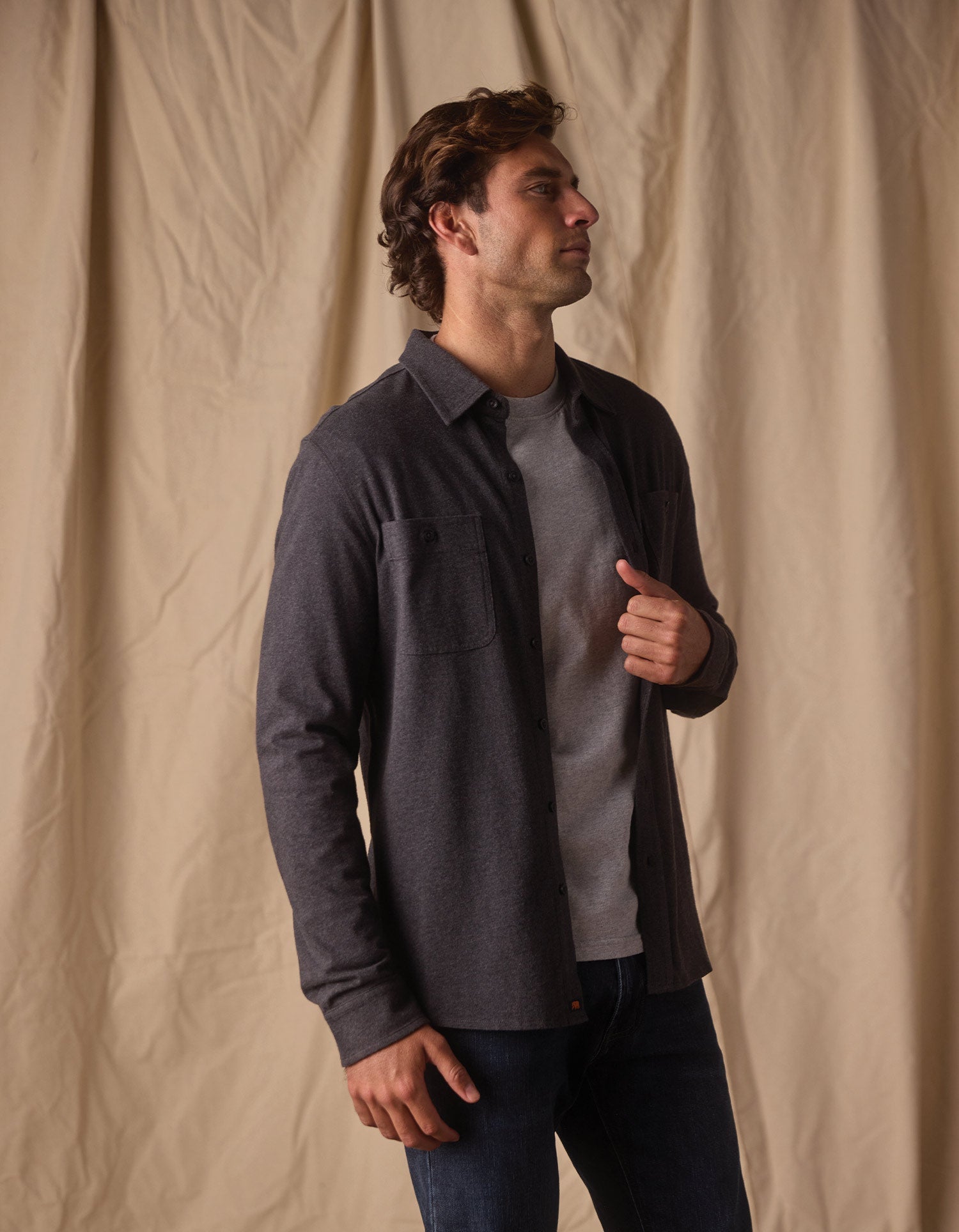 Lennox Jersey Button Up Charcoal Heather
