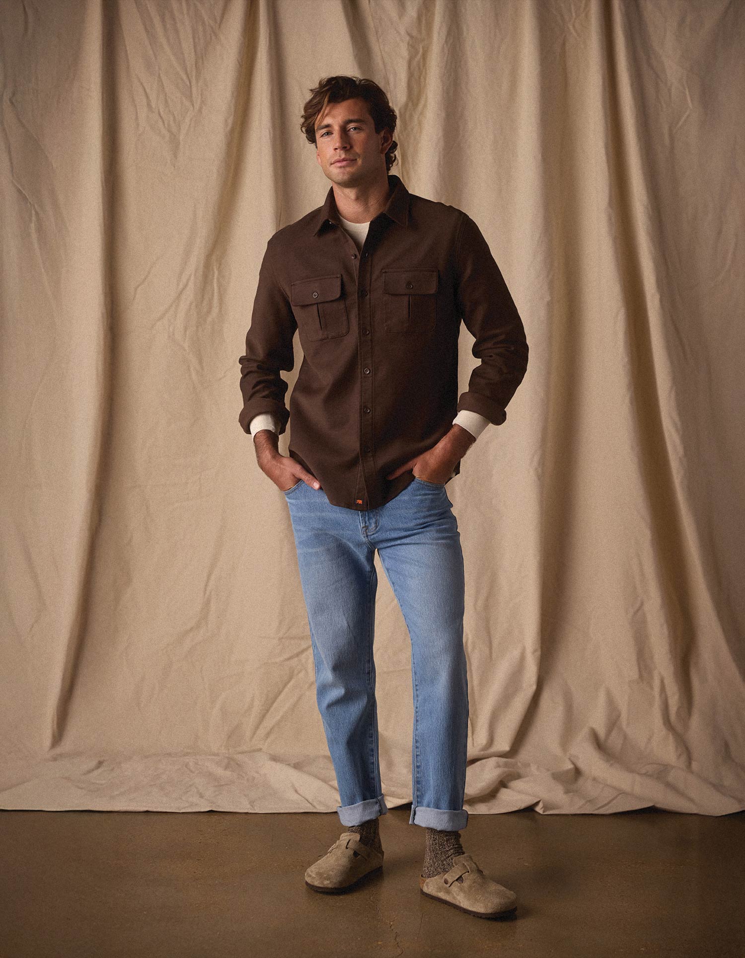 Comfort Terry Shirt Jacket Dark Brown