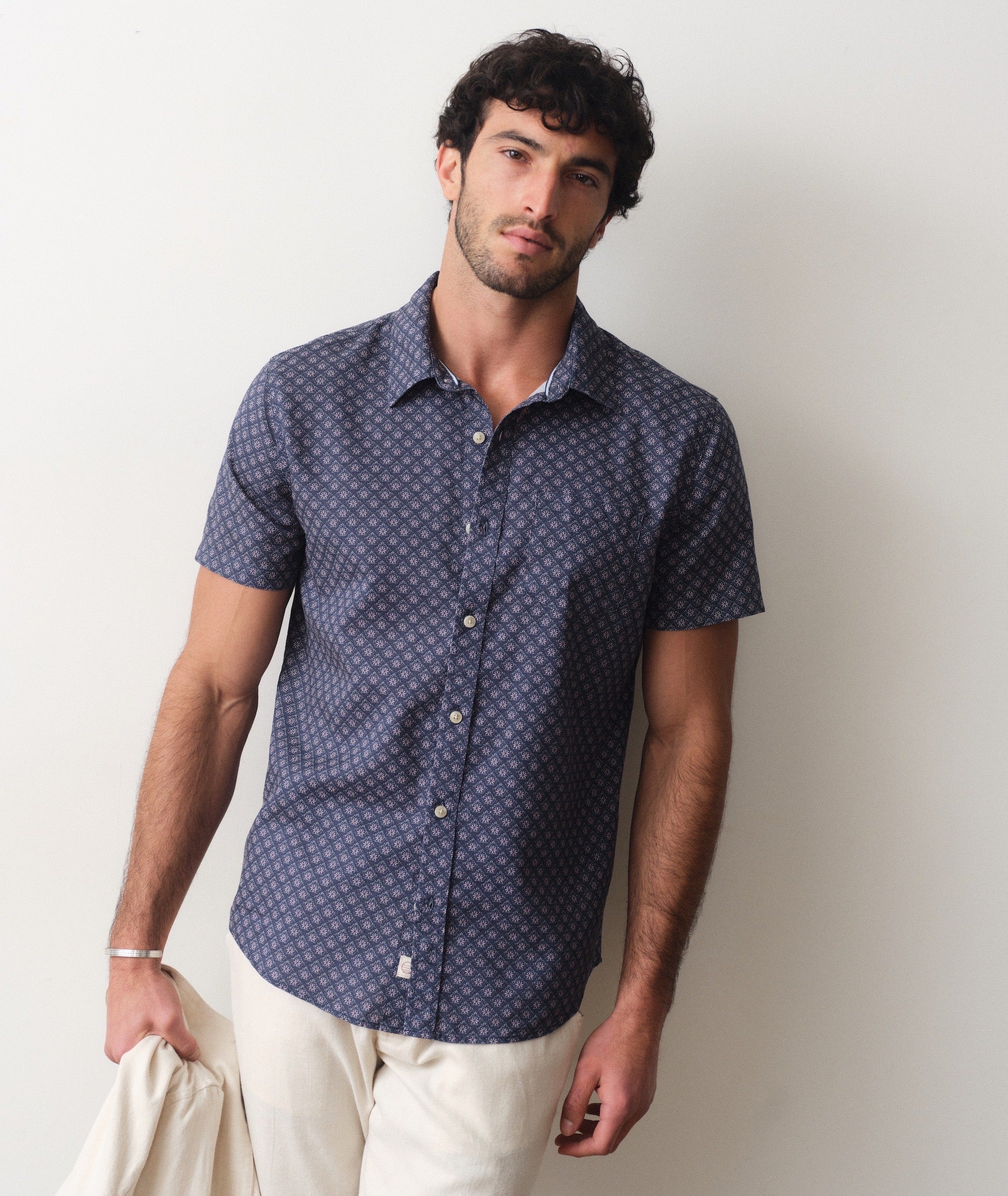 Better-Than-Linen Short Sleeve Shirt India Ink Diamond Print