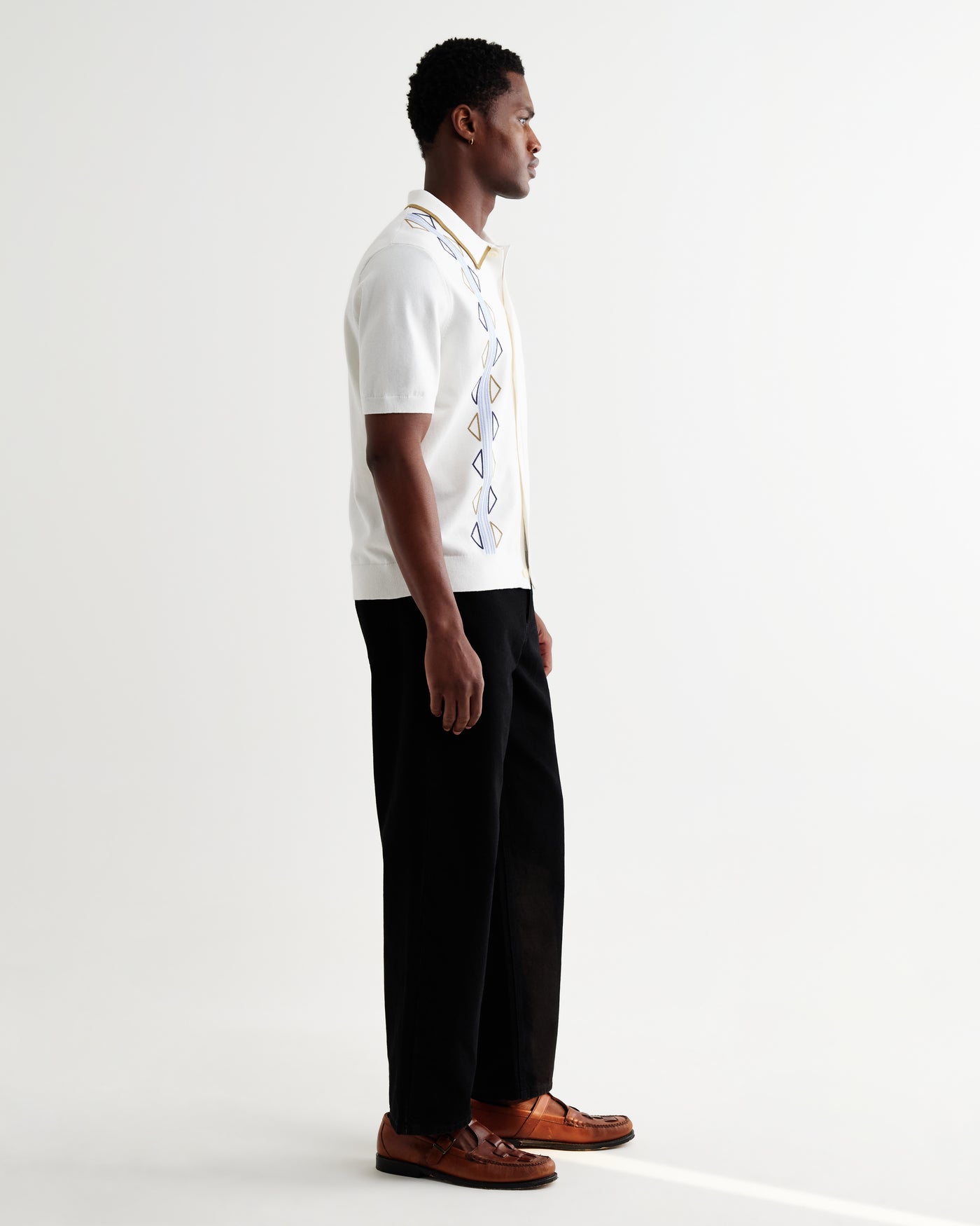 Tellaro Shirt in Retro Embroidery Ecru/Blue