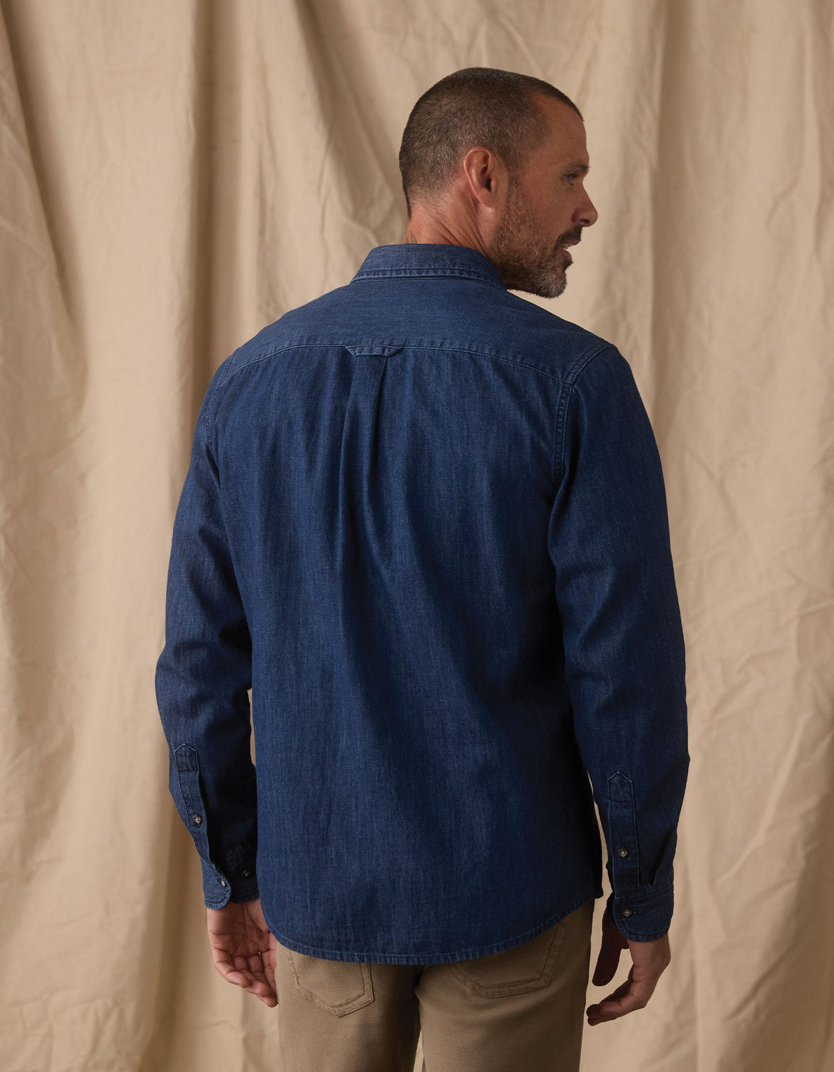 Cotton Denim LS Button Up Dark Wash