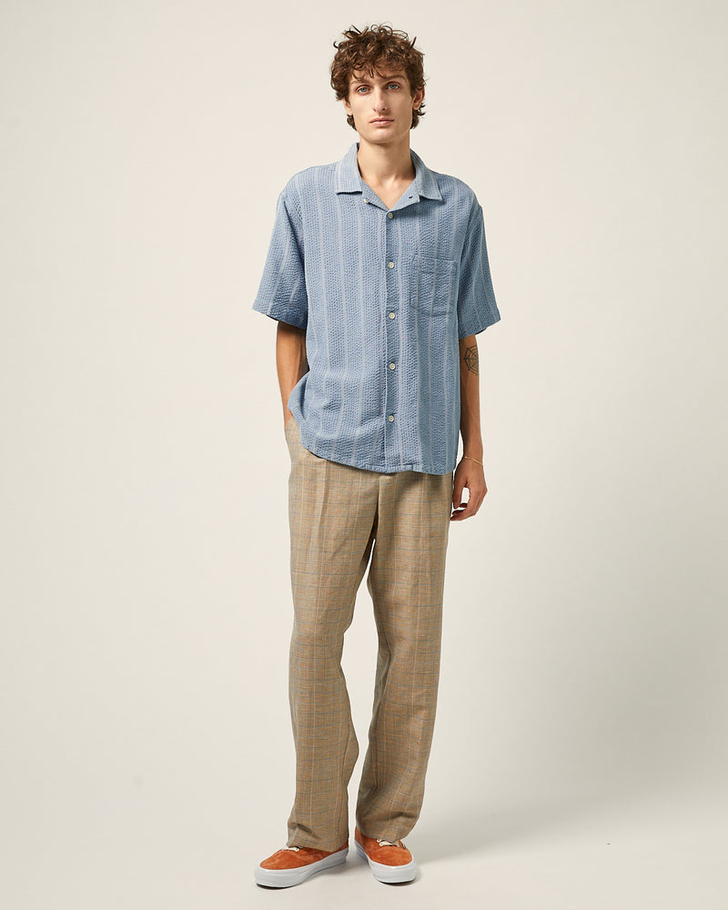 Striped Seersucker Short Sleeve Shirt Indigo