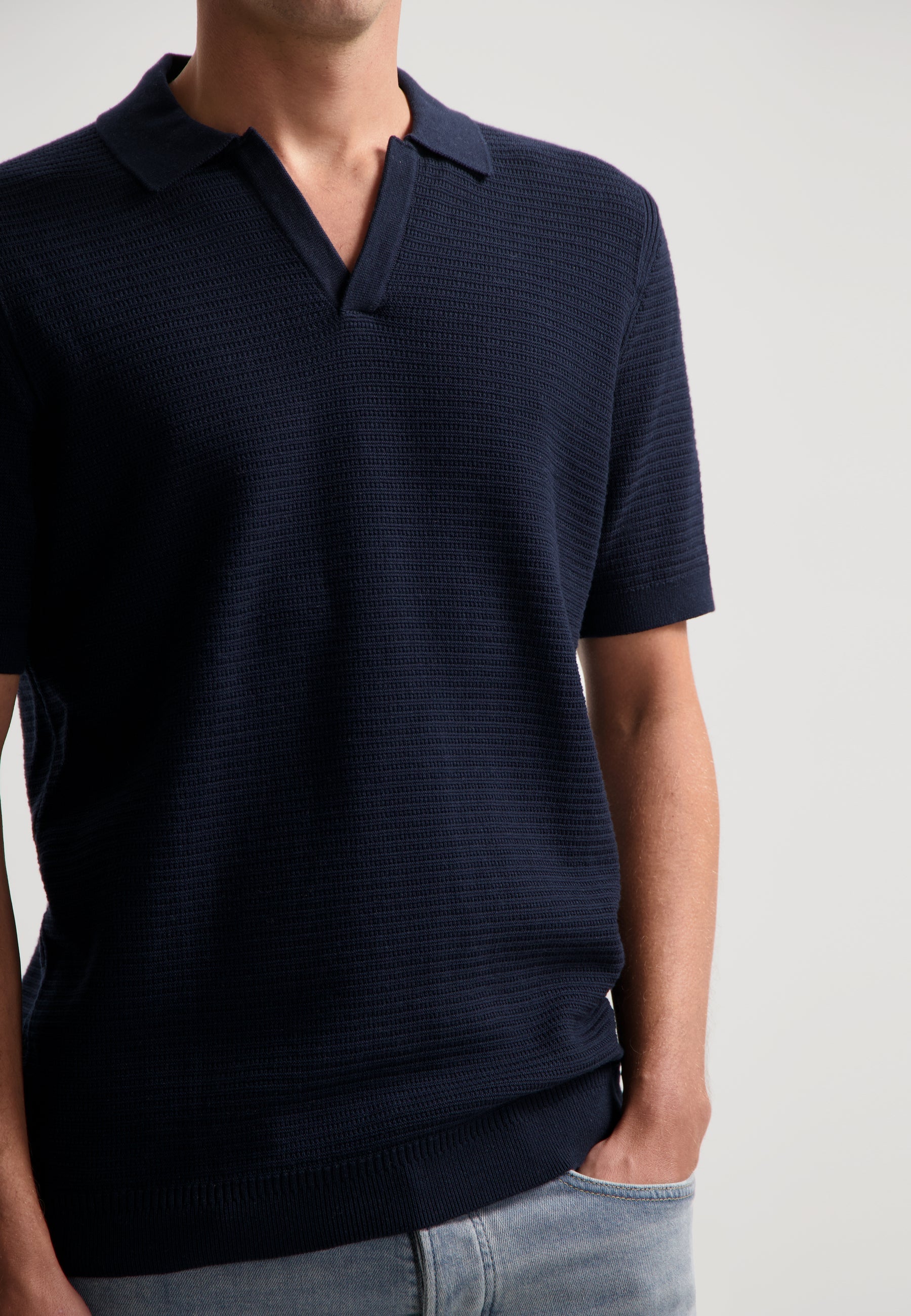 Kostas Textured Cotton Polo Dark Navy