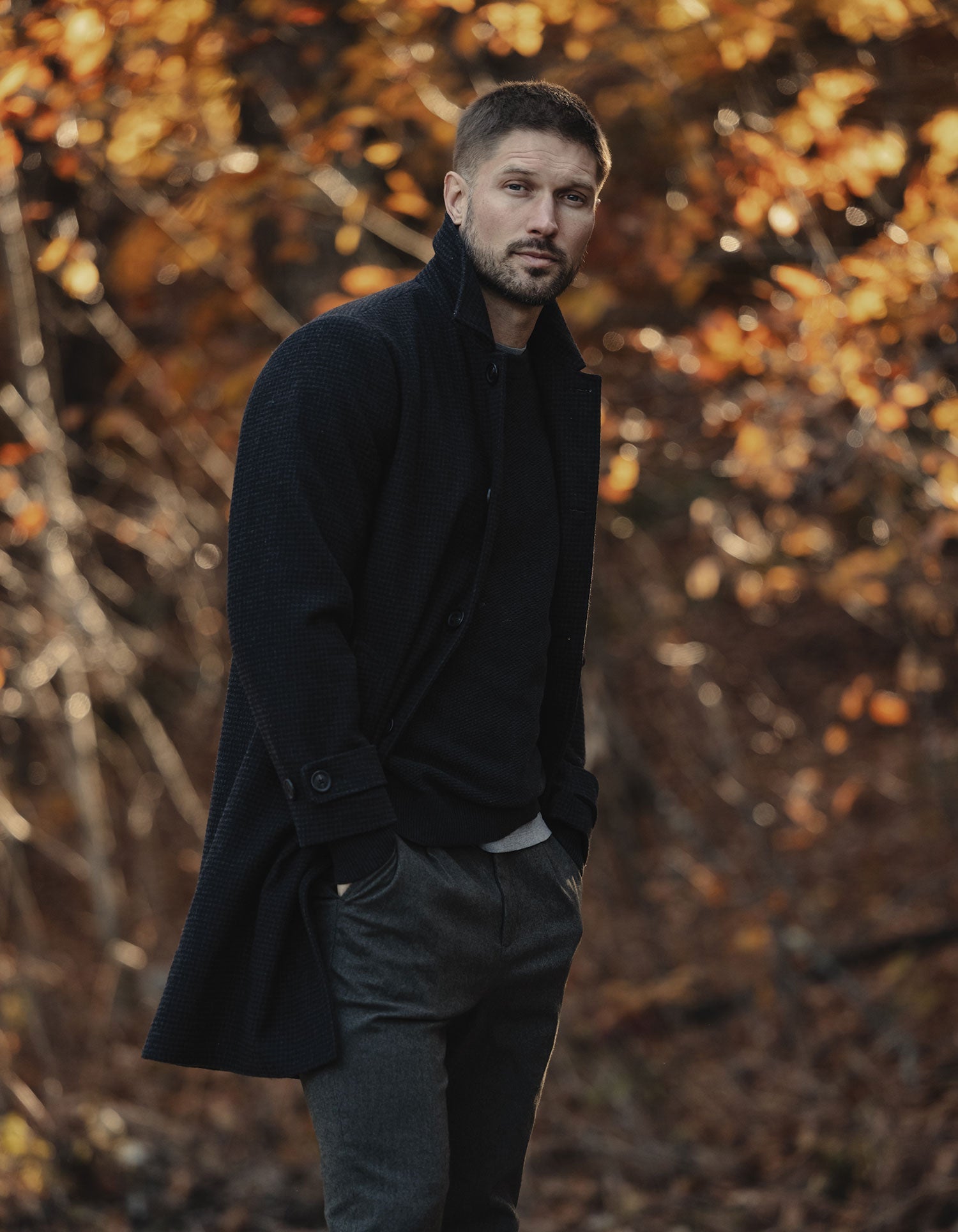 Henry Houndstooth Topcoat Brown