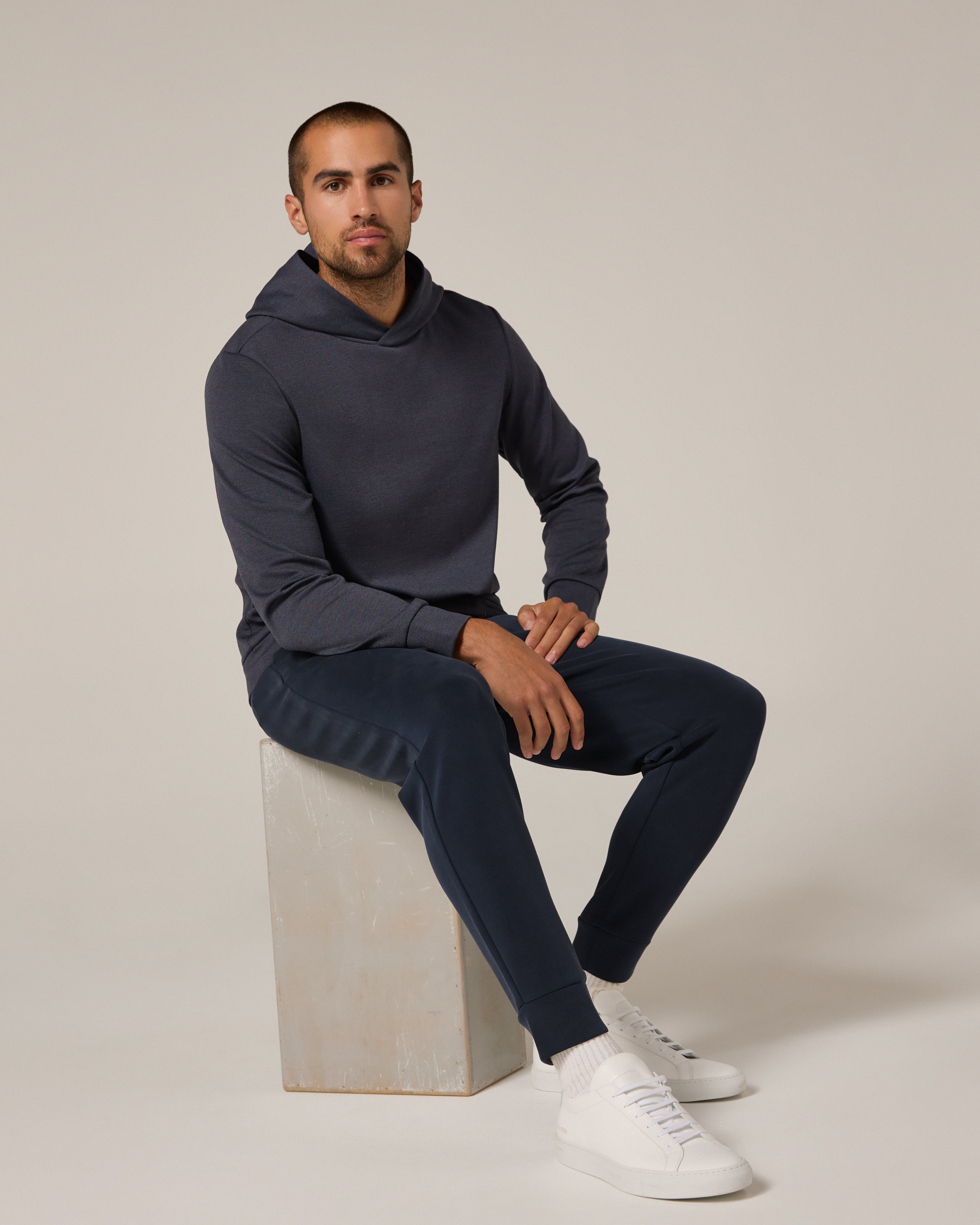 Roarke Herringbone Hoodie Navy